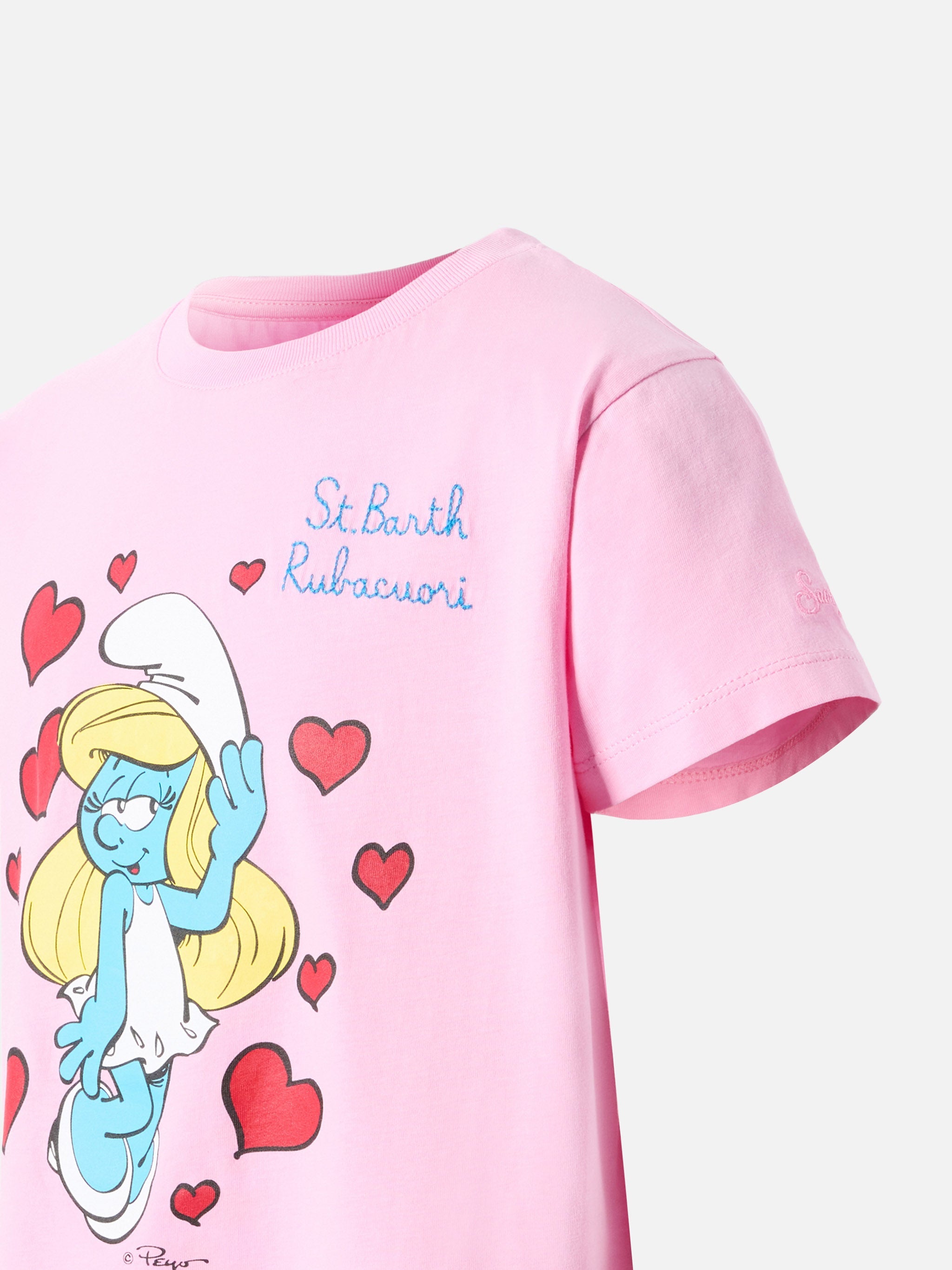 Cotton T-Shirt Emma With Smurfette Print And St. Barth Rubacuori Embroidery Pink