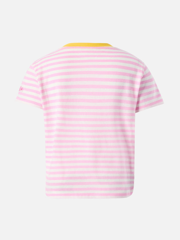 Cotton T-Shirt Emma With Striped Print And St. Barth Princess Embroidery Pink