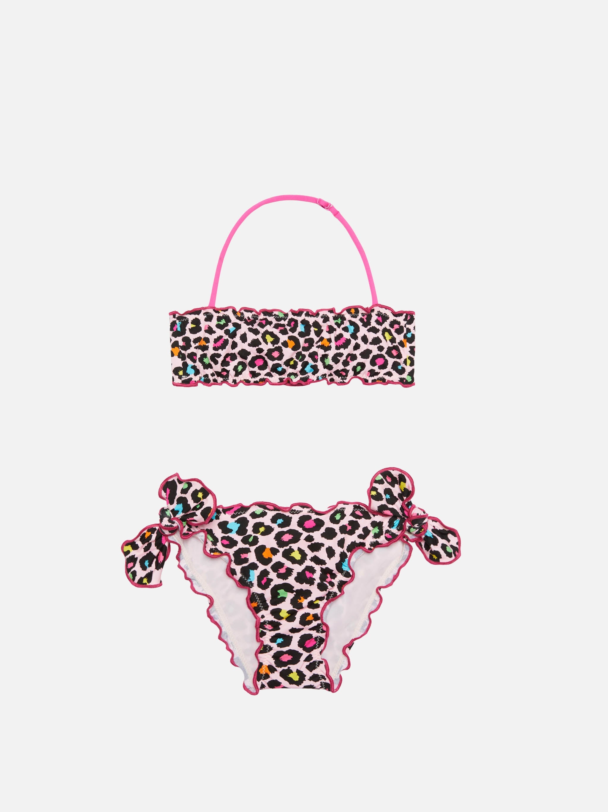 Girl Bandeau Bikini With Leopard Print Pink