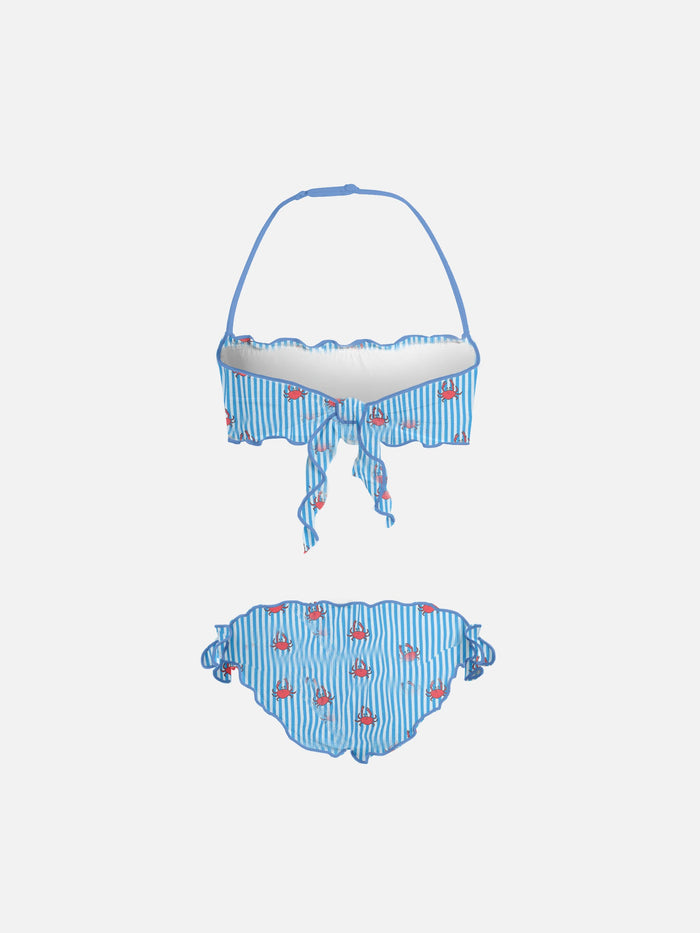 Girl Classic Bandeau Bikini Emy With Crab Print Bluette
