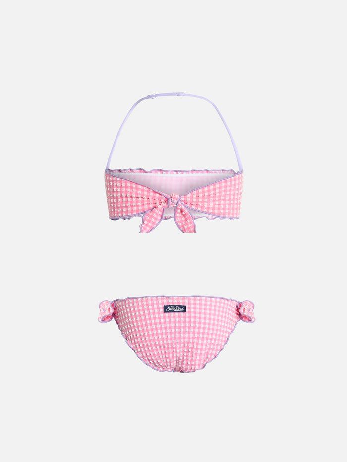 Girl Seersucker Classic Bandeau Bikini Emy With Gingham Print Pink
