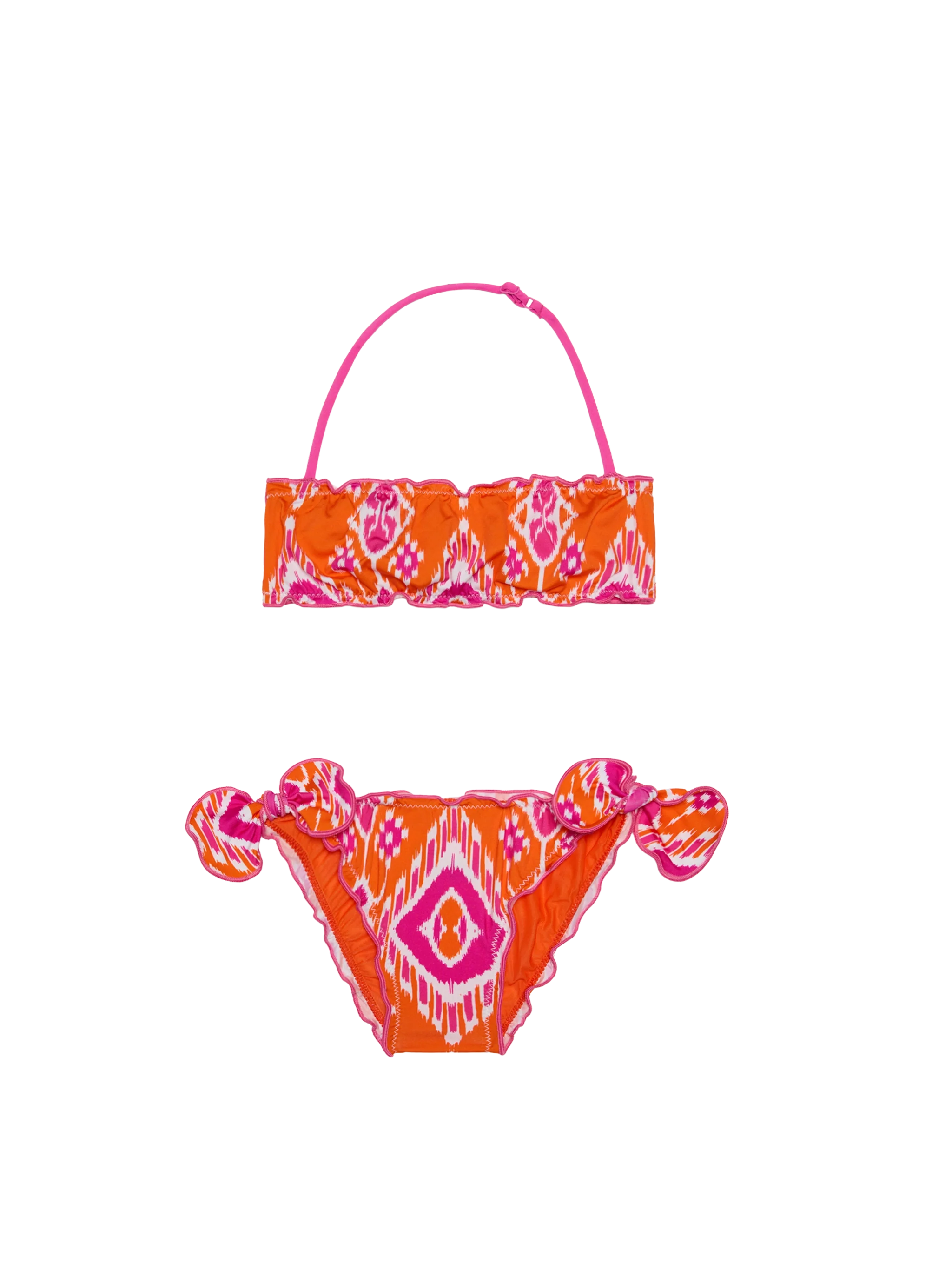 Girl Bandeau Bikini With Geometrical Print Orange