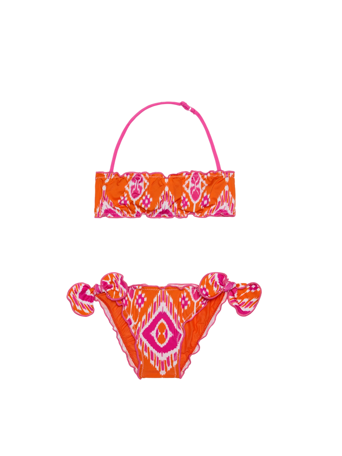 Girl Bandeau Bikini With Geometrical Print Orange
