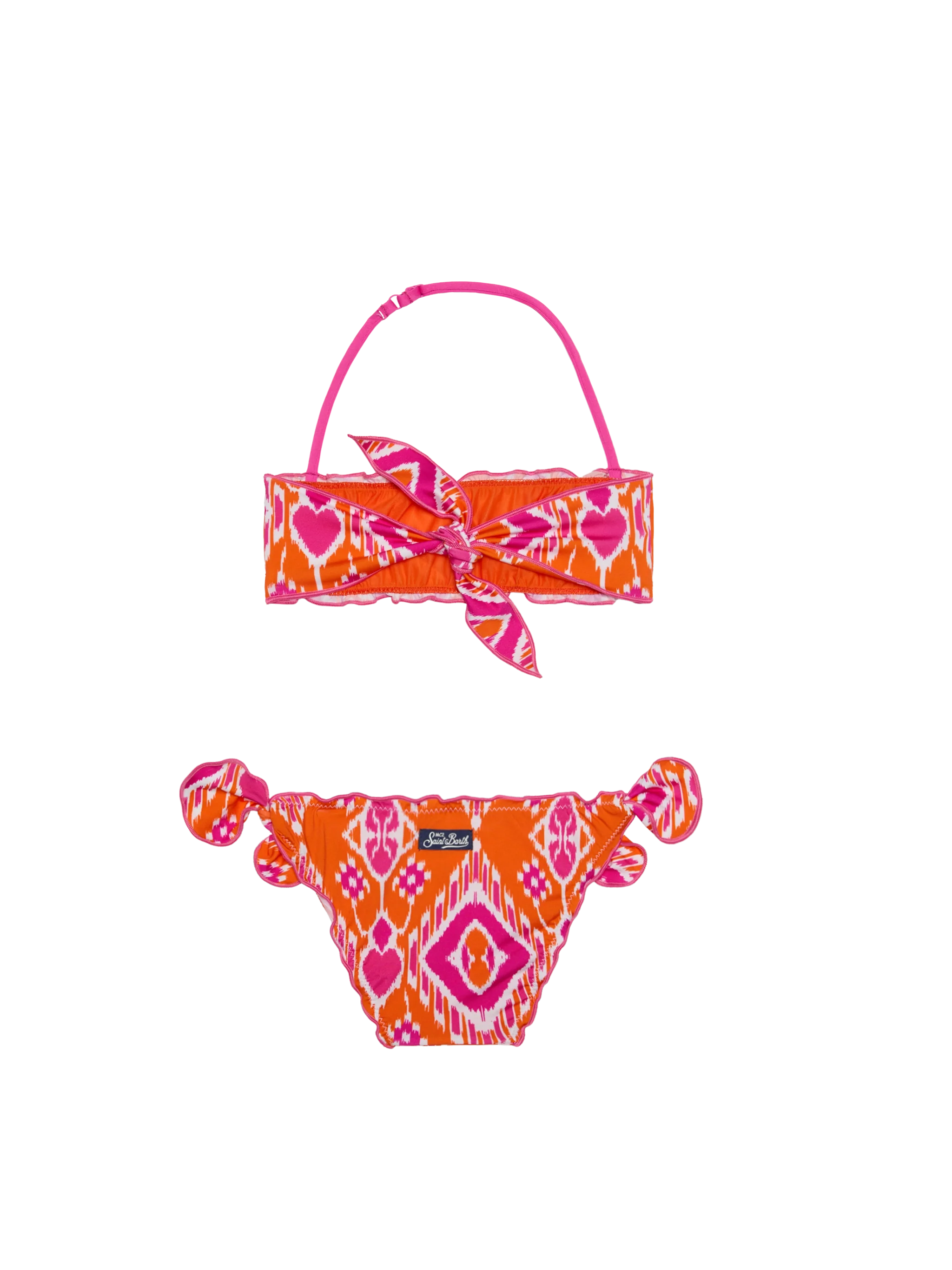 Girl Bandeau Bikini With Geometrical Print Orange