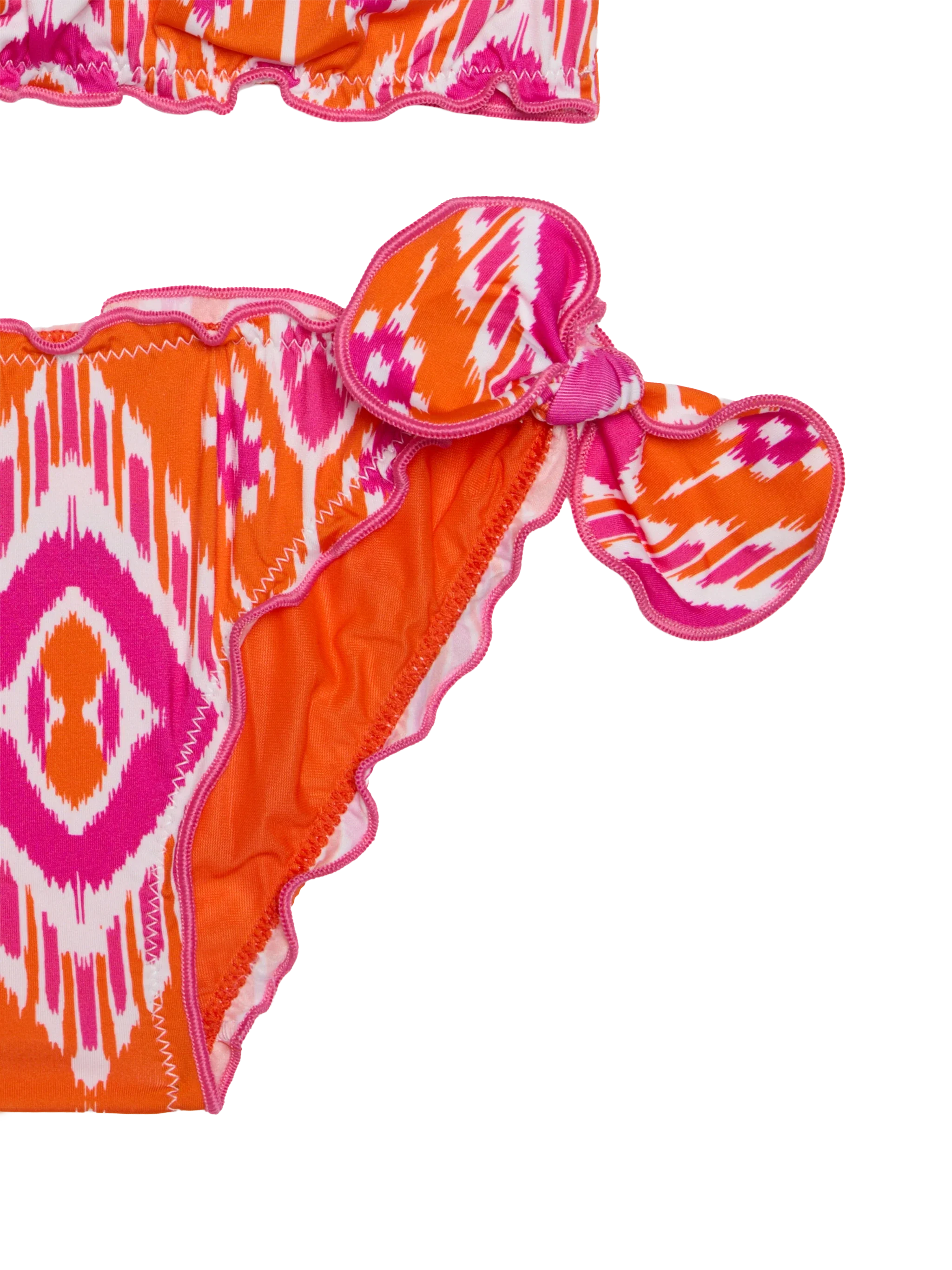 Girl Bandeau Bikini With Geometrical Print Orange