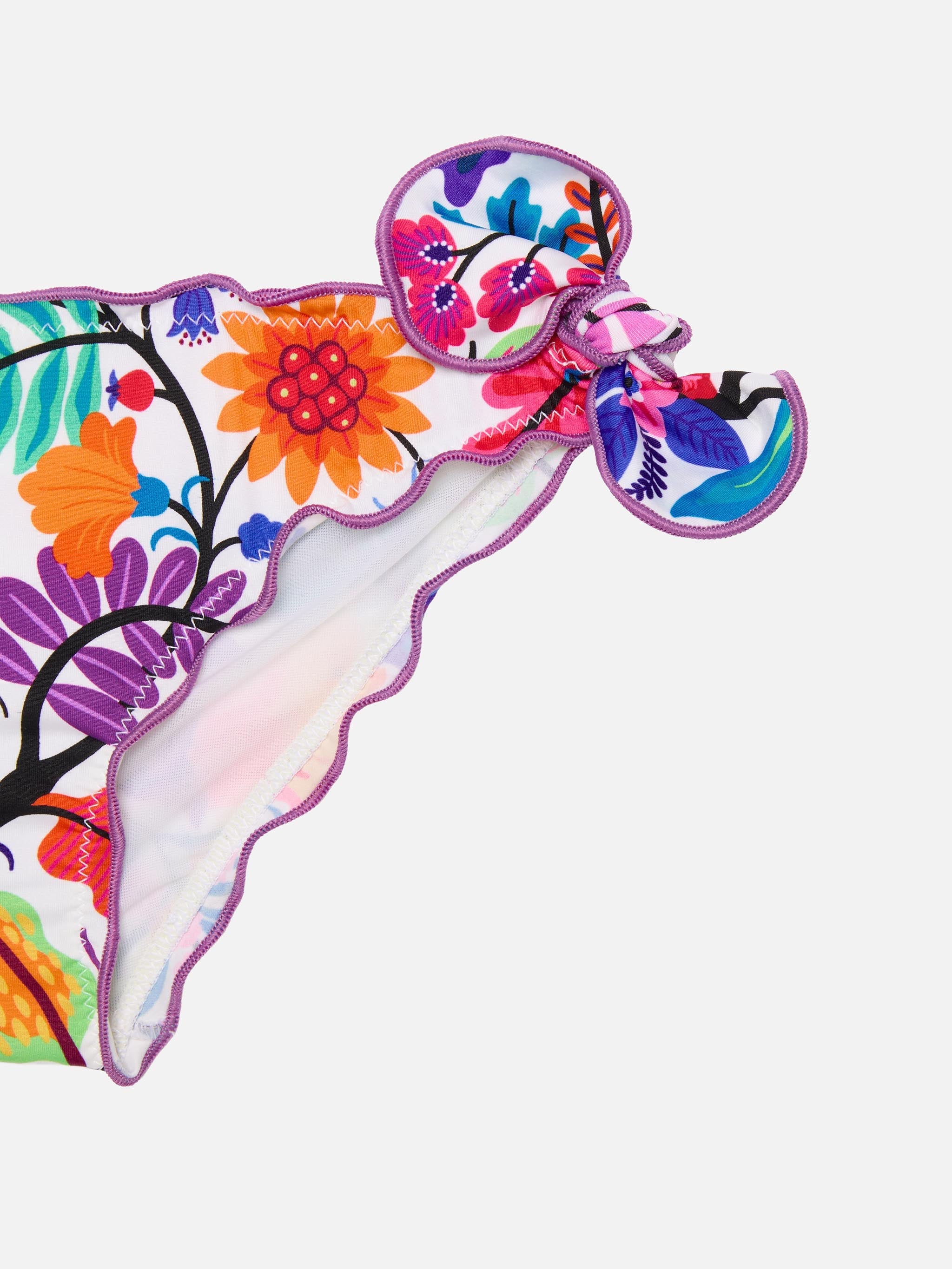 Girl Bandeau Bikini With Multicolor Flowers White