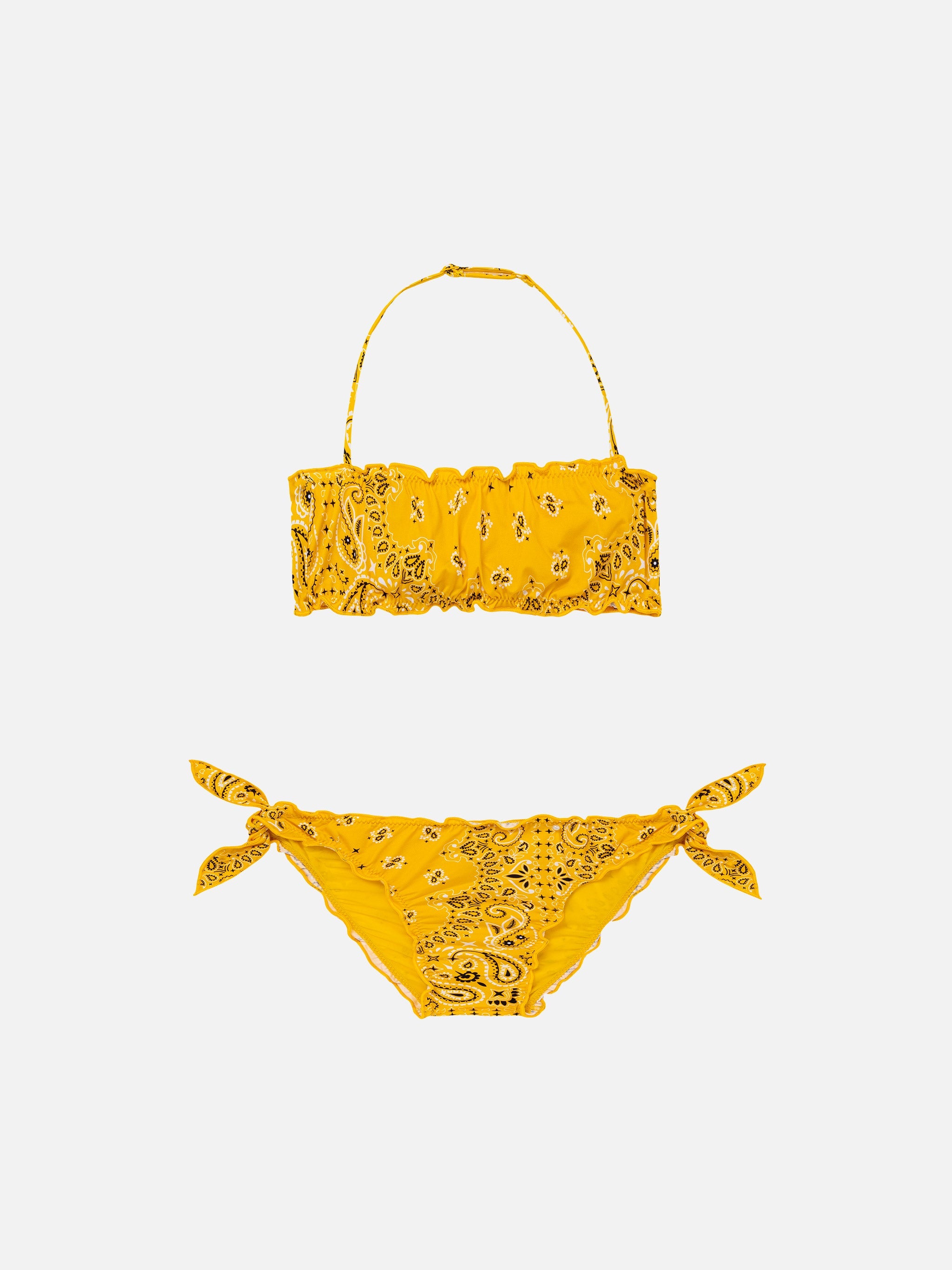Girl Bandeau Bikini With Bandanna Print Yellow