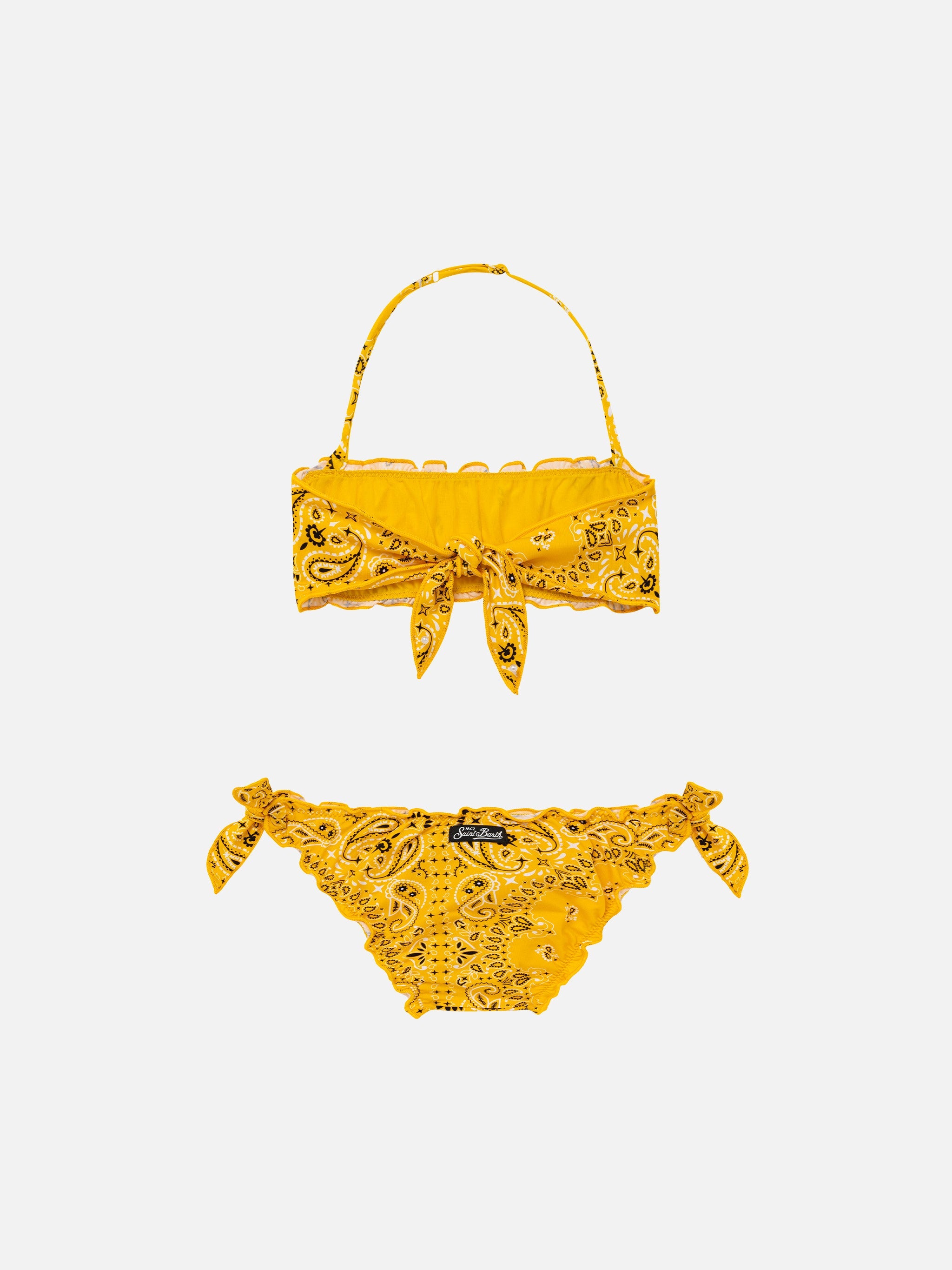 Girl Bandeau Bikini With Bandanna Print Yellow