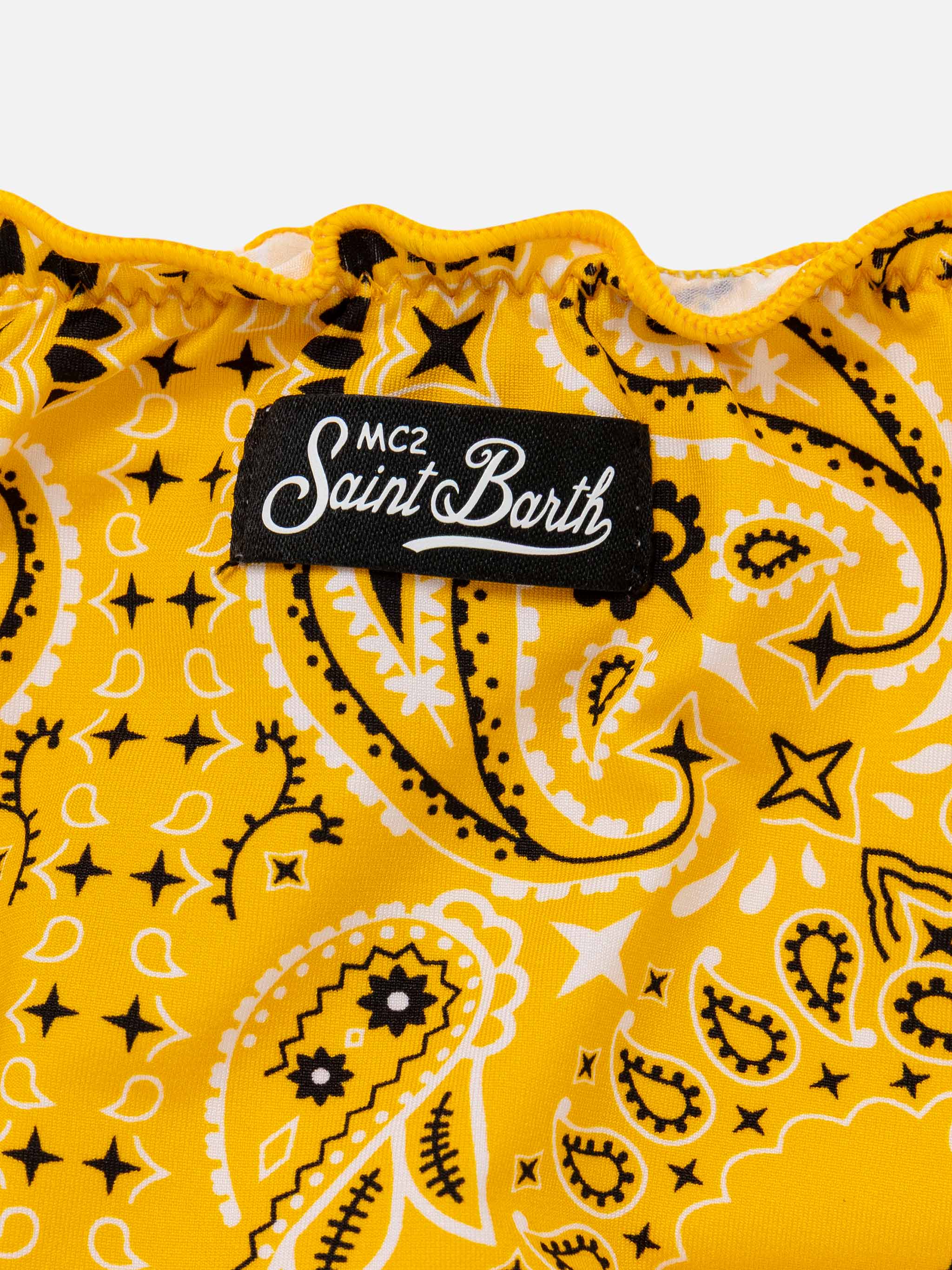Girl Bandeau Bikini With Bandanna Print Yellow