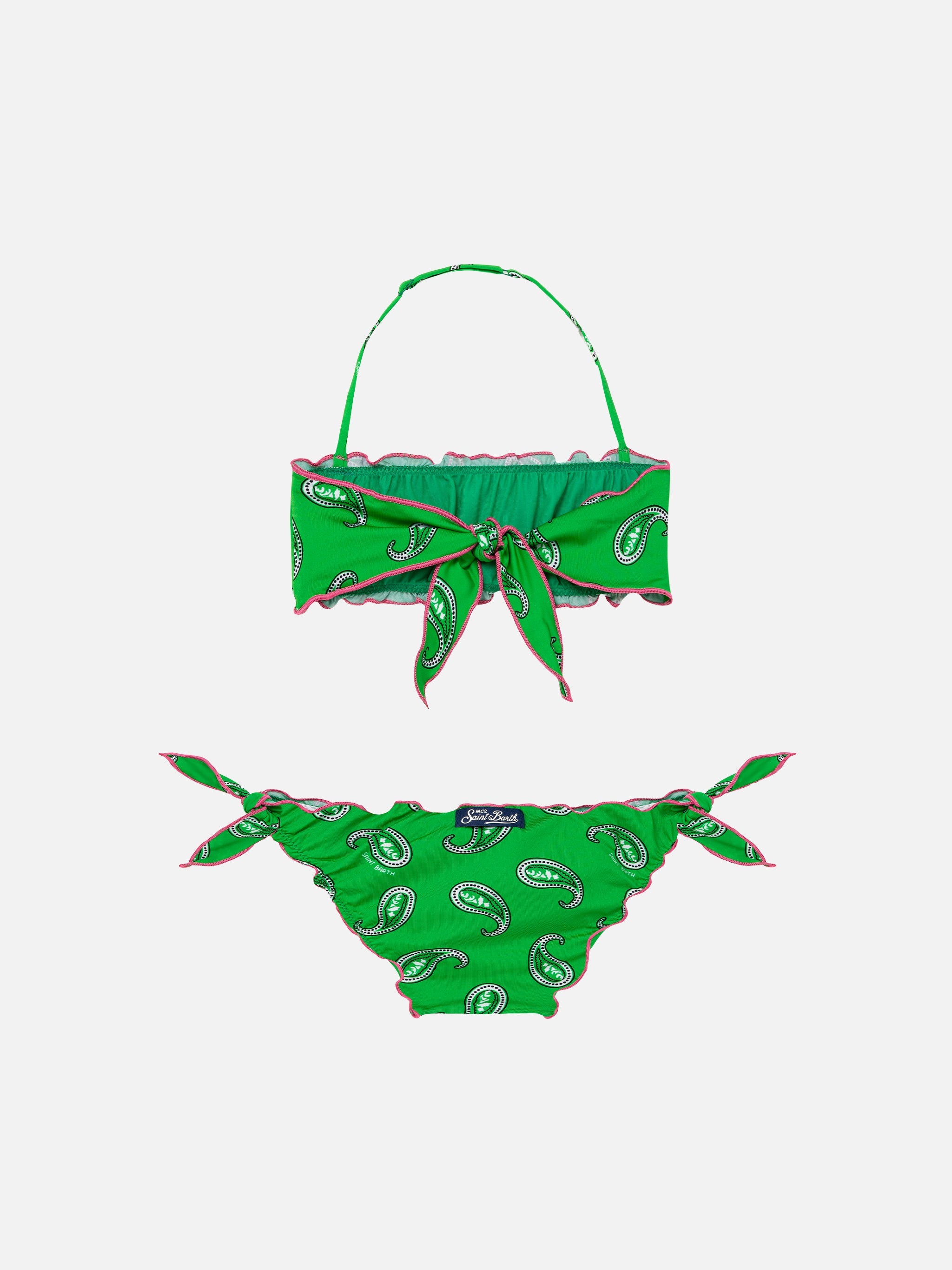 Girl Bandeau Bikini With Paisley Print Green