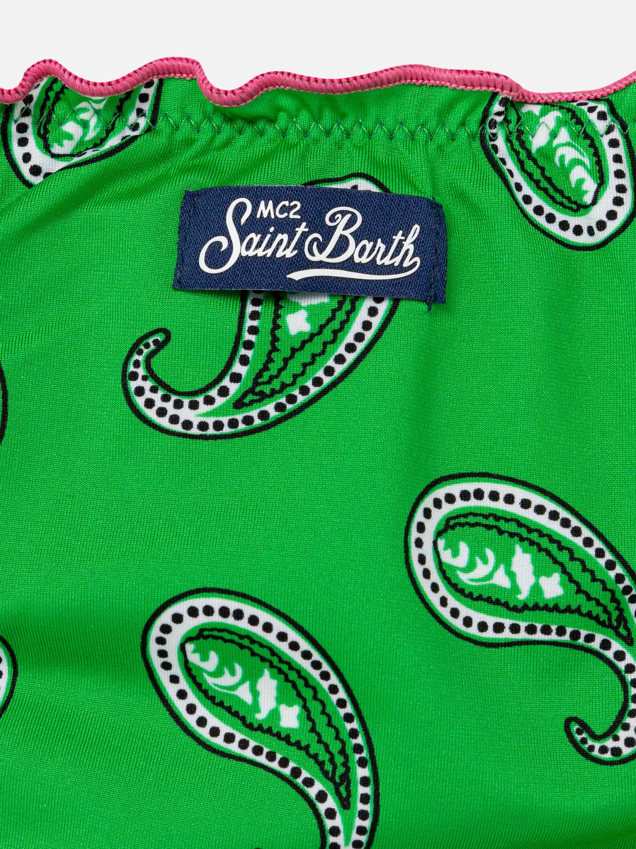 Girl Bandeau Bikini With Paisley Print Green