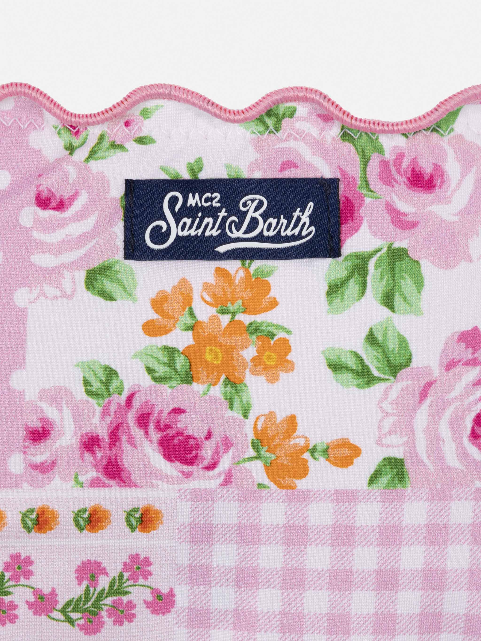 Emy Classic Bandeau Bikini With Flower Patch Print Pink