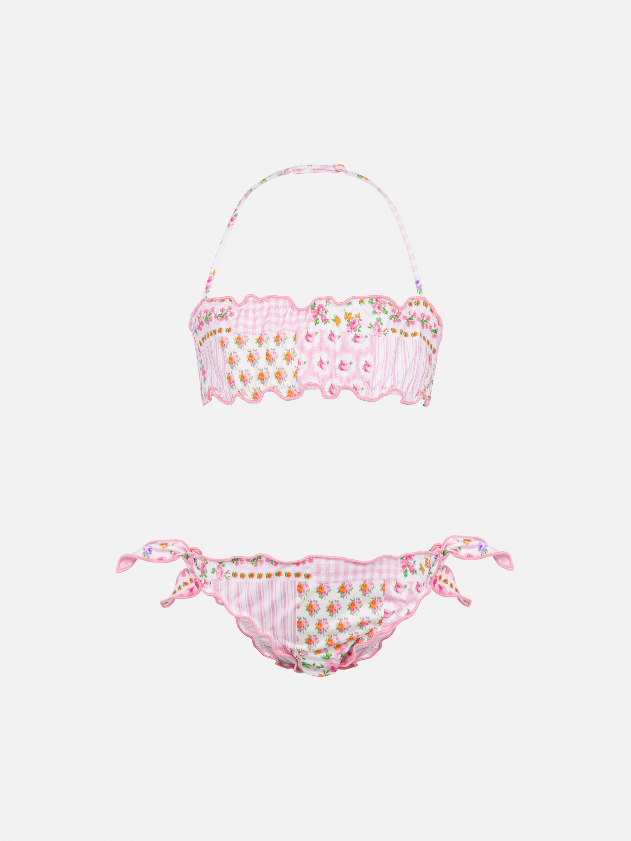 Emy Classic Bandeau Bikini With Flower Patch Print Pink