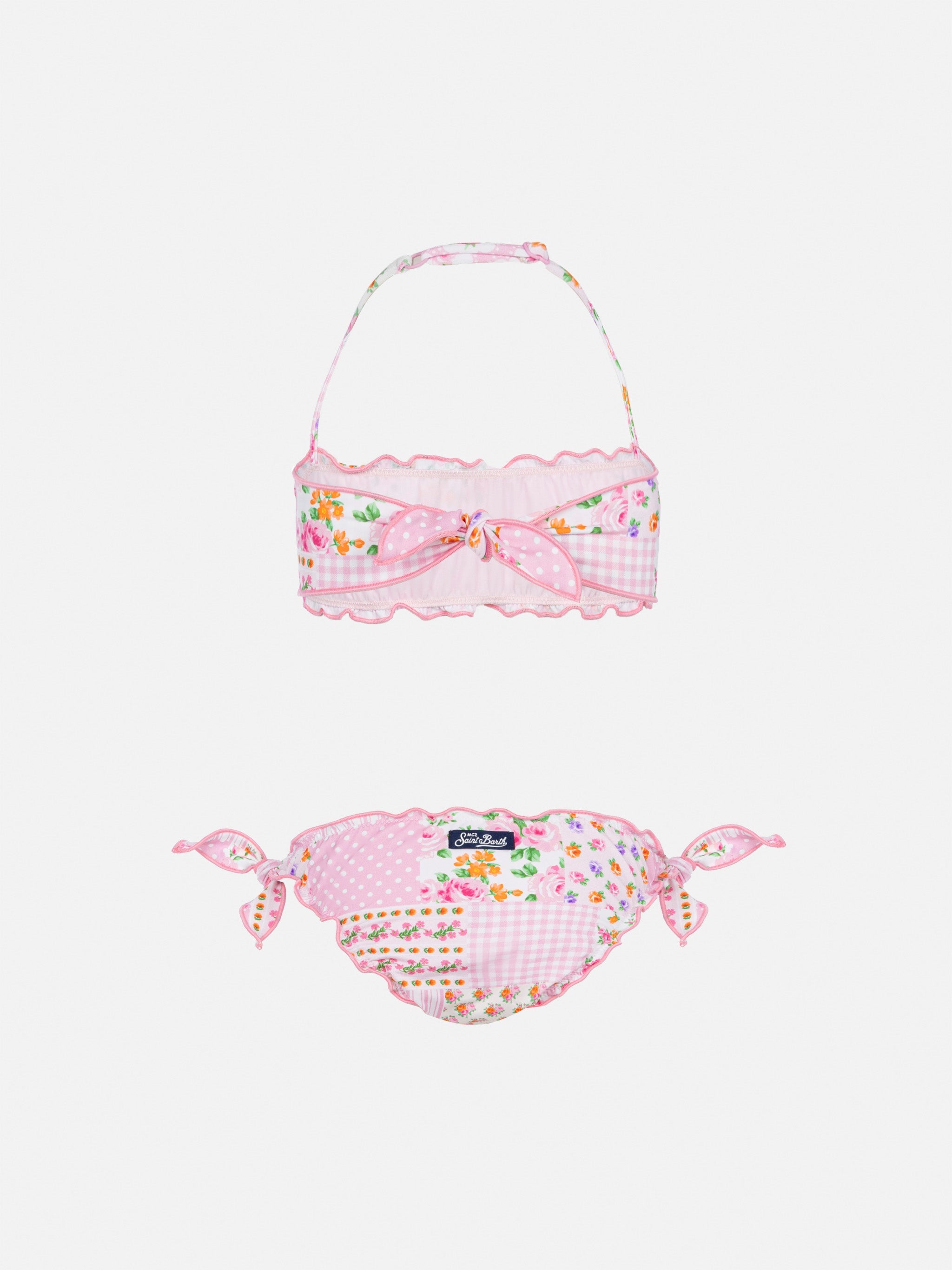 Emy Classic Bandeau Bikini With Flower Patch Print Pink