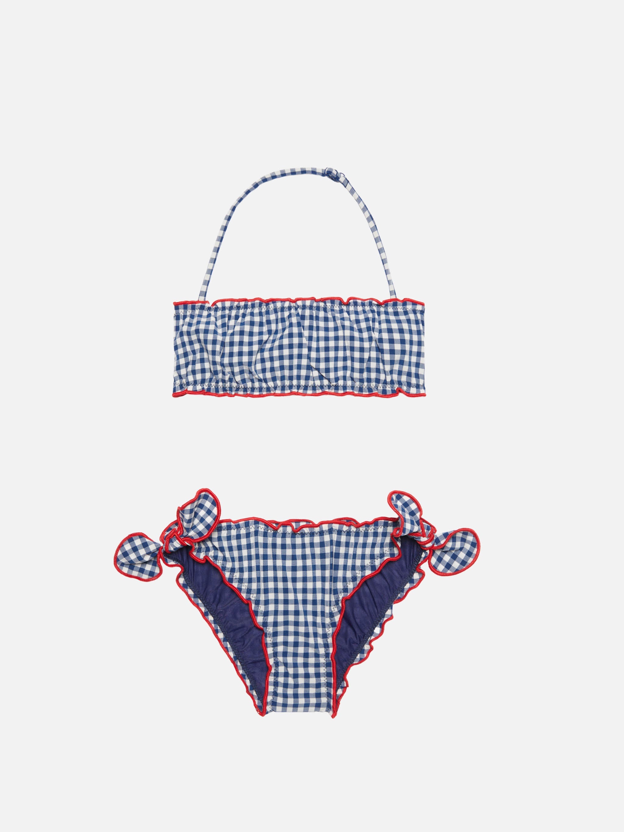 Girl Bandeau Bikini With Gingham Print Blue