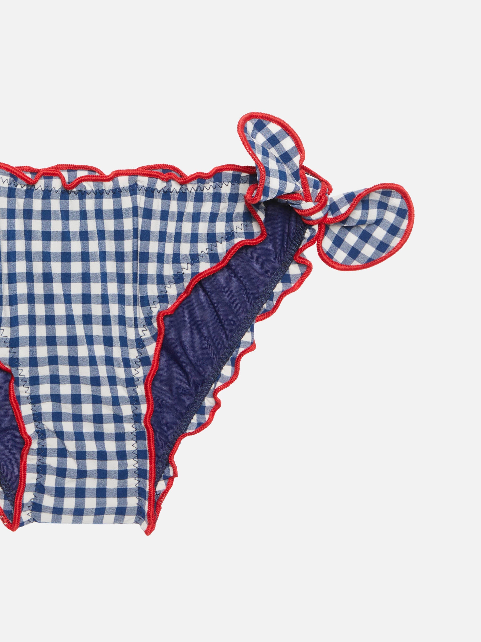 Girl Bandeau Bikini With Gingham Print Blue
