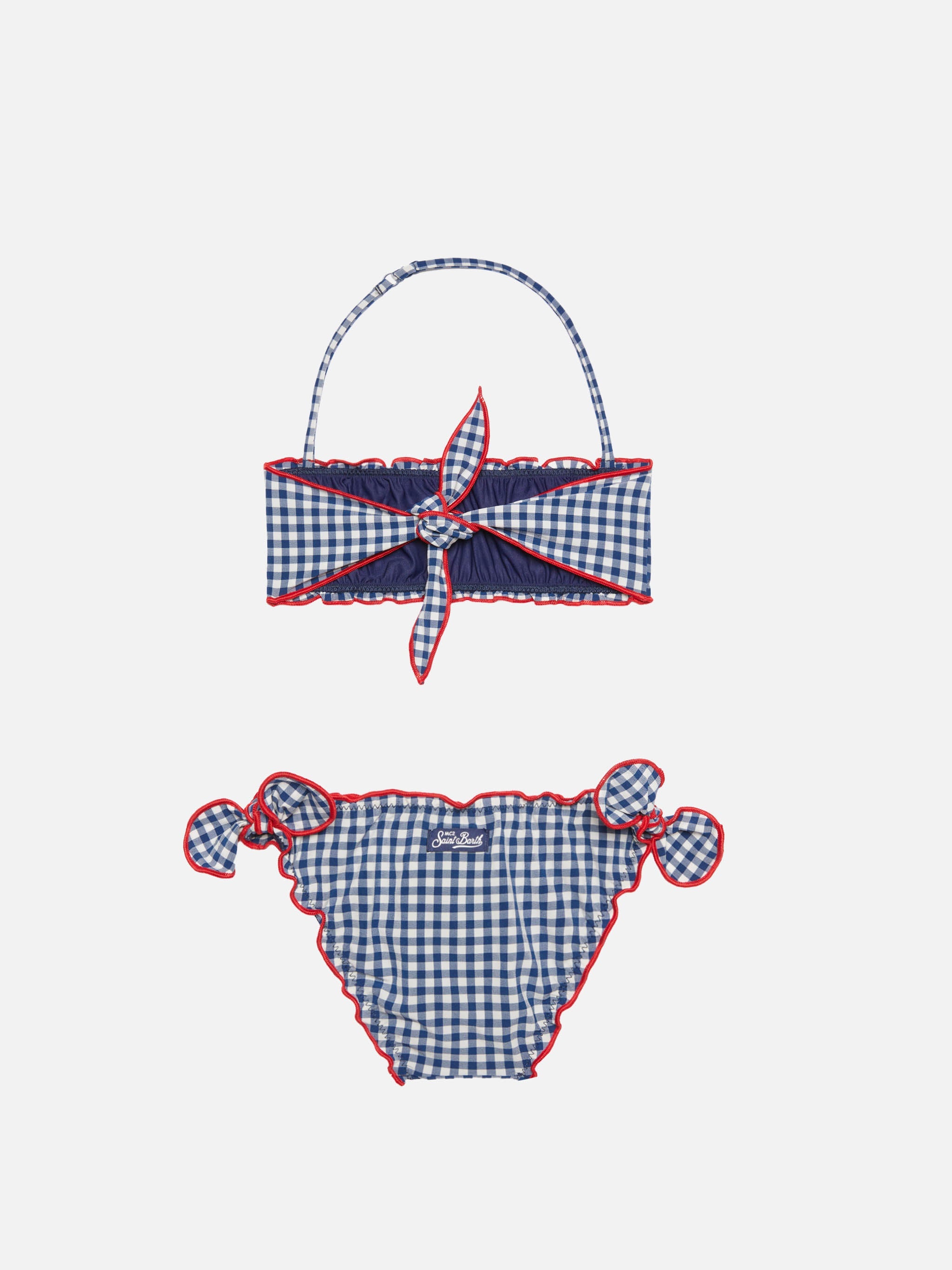 Girl Bandeau Bikini With Gingham Print Blue