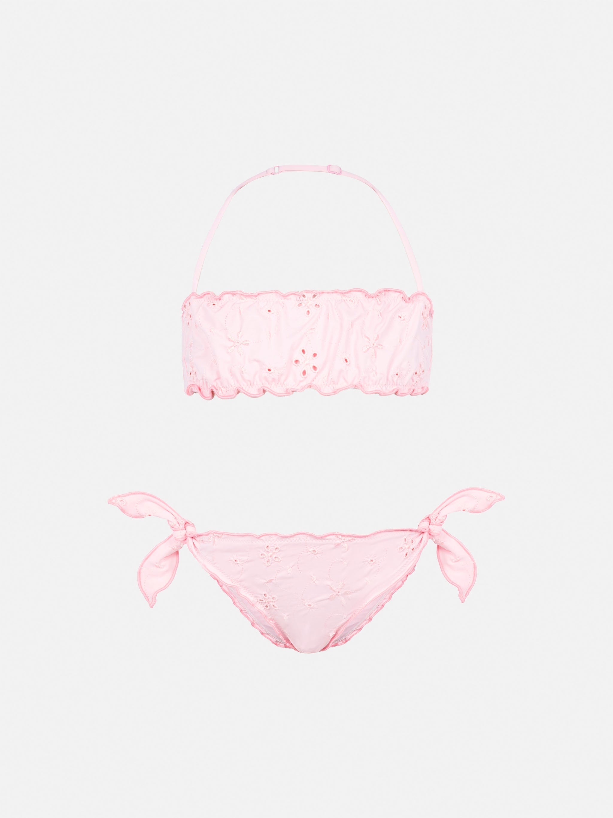 Emy Classic Bandeau Bikini With Sangallo Lace Embroidery Pink