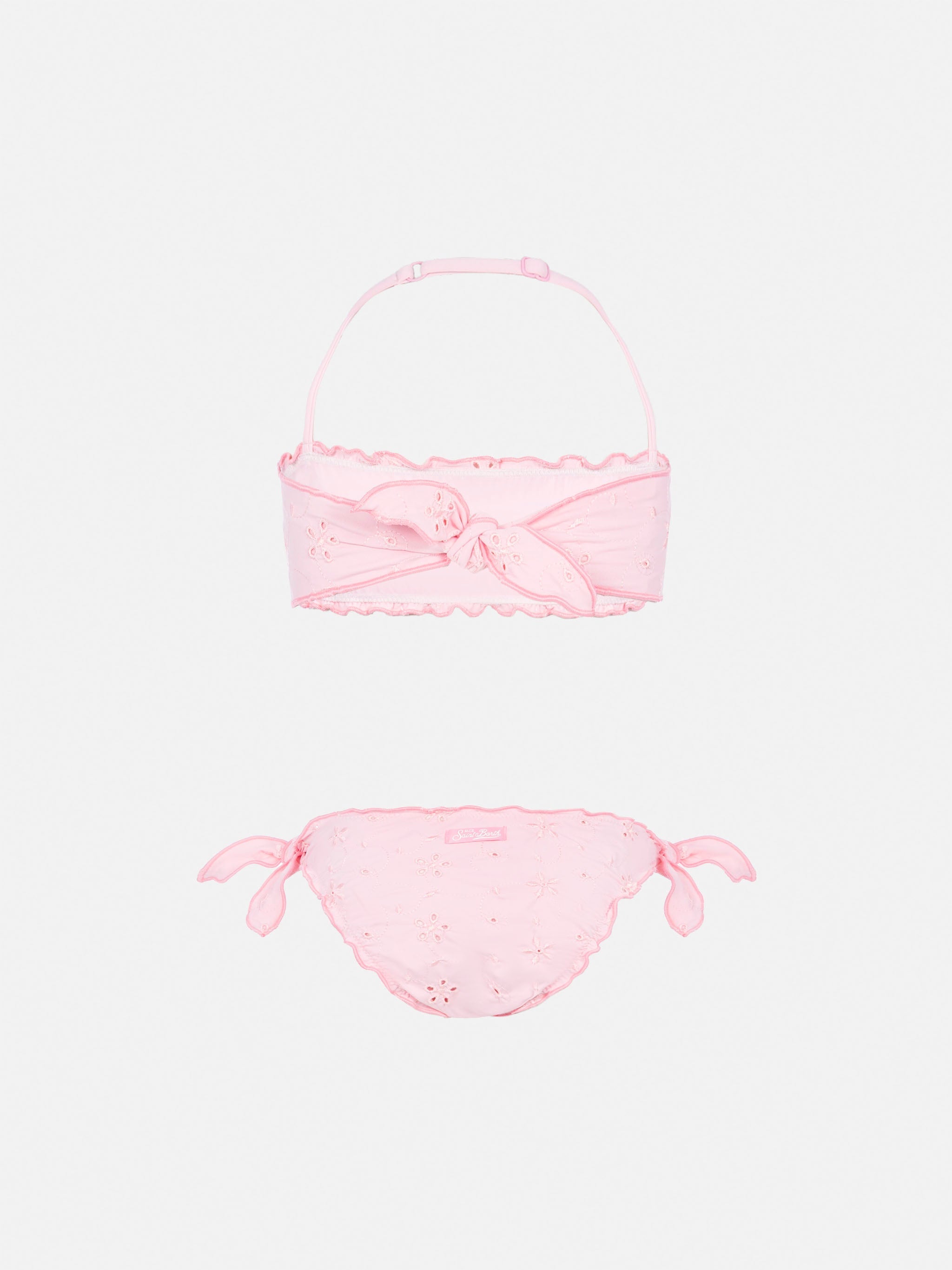 Emy Classic Bandeau Bikini With Sangallo Lace Embroidery Pink