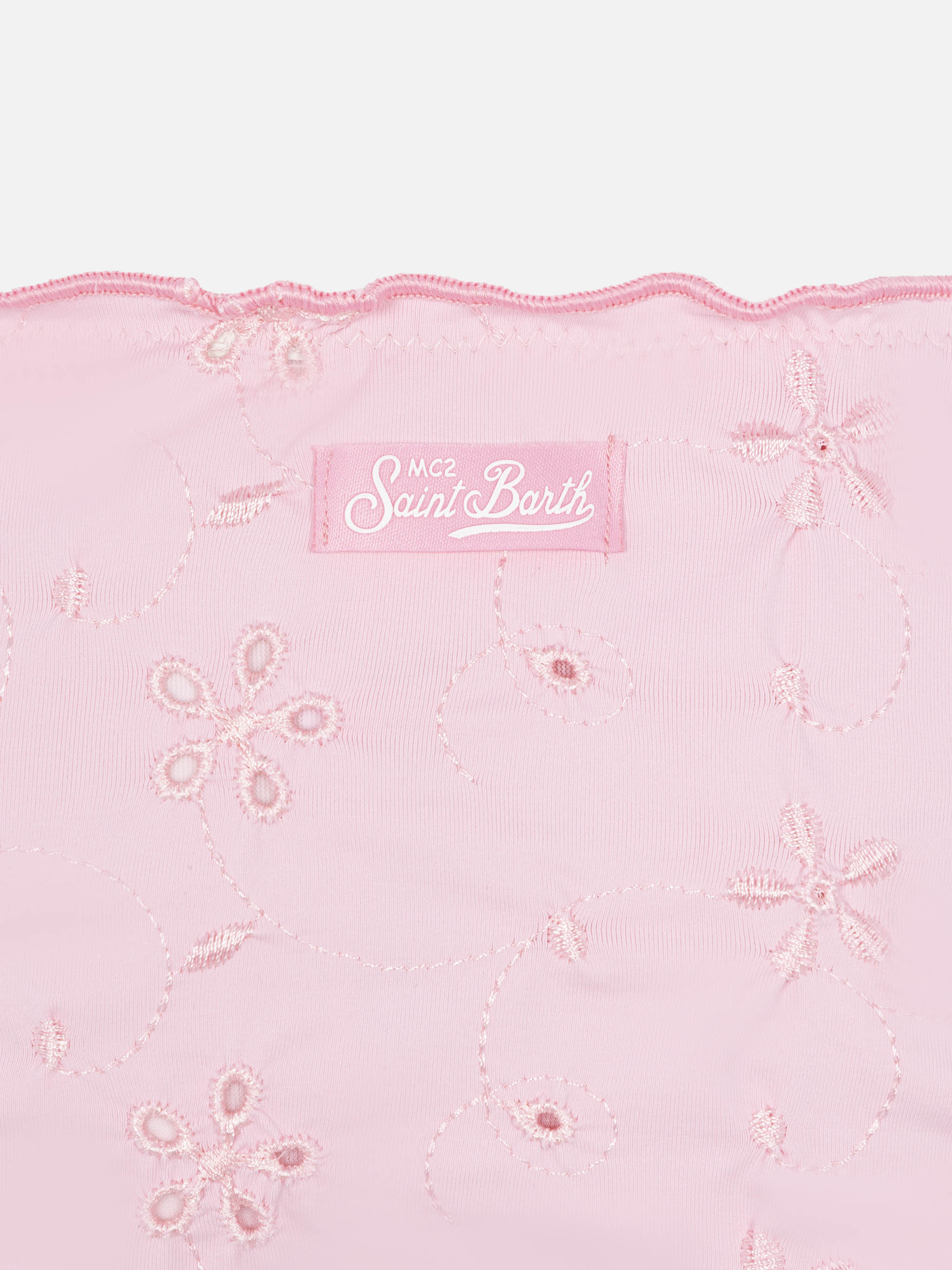 Emy Classic Bandeau Bikini With Sangallo Lace Embroidery Pink