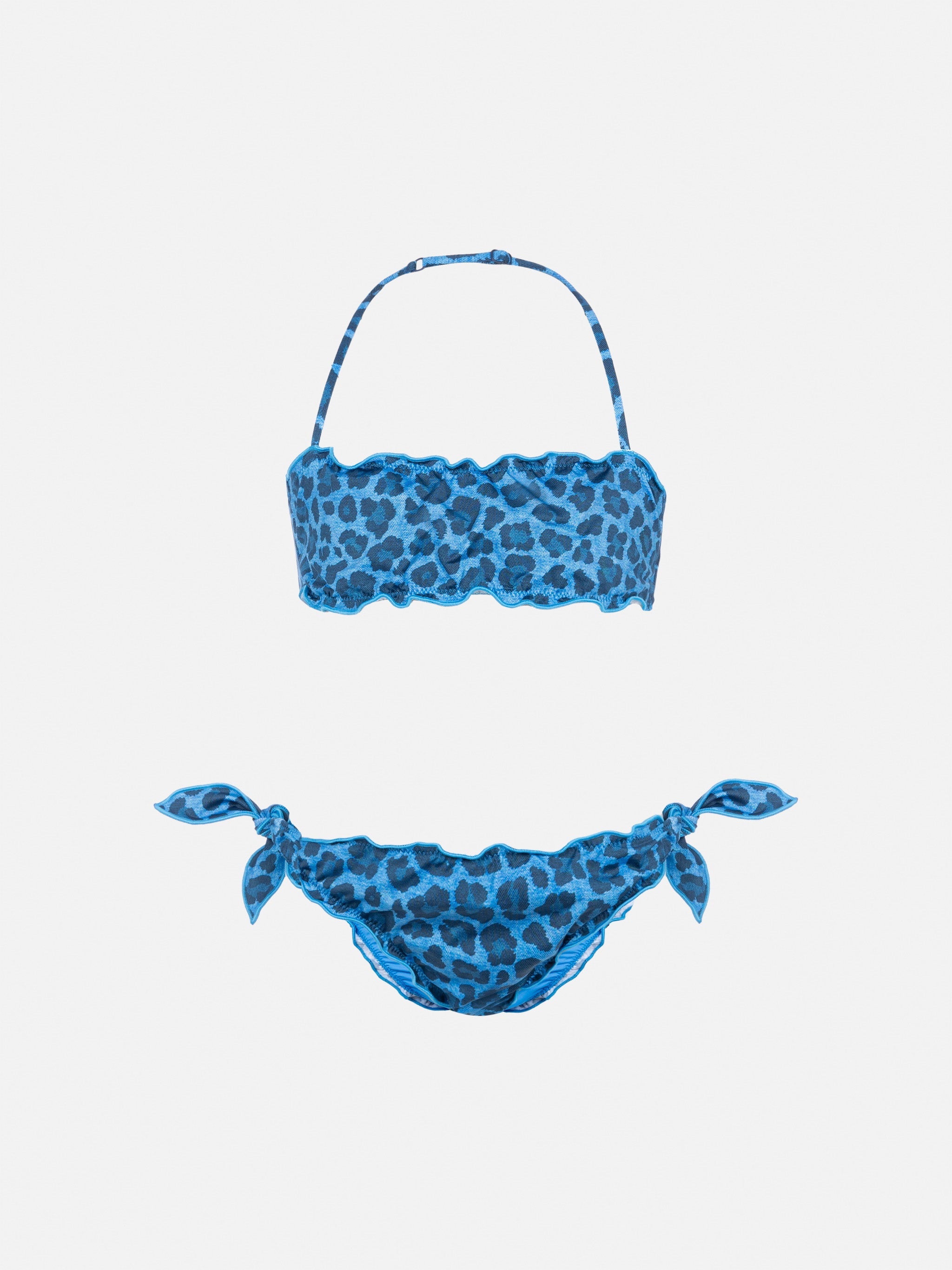 Emy Classic Bandeau Bikini With Animalier Print Blue