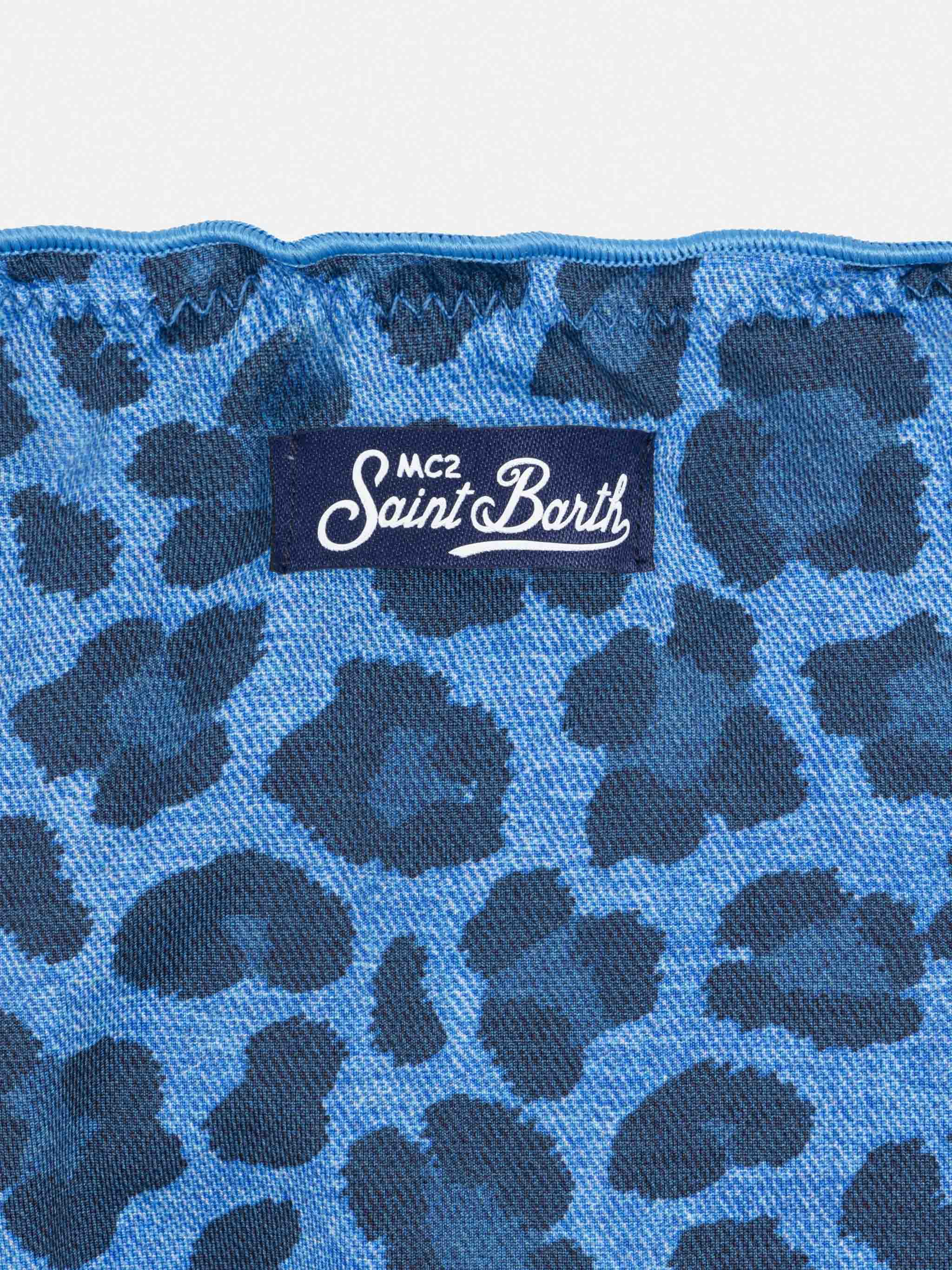 Emy Classic Bandeau Bikini With Animalier Print Blue