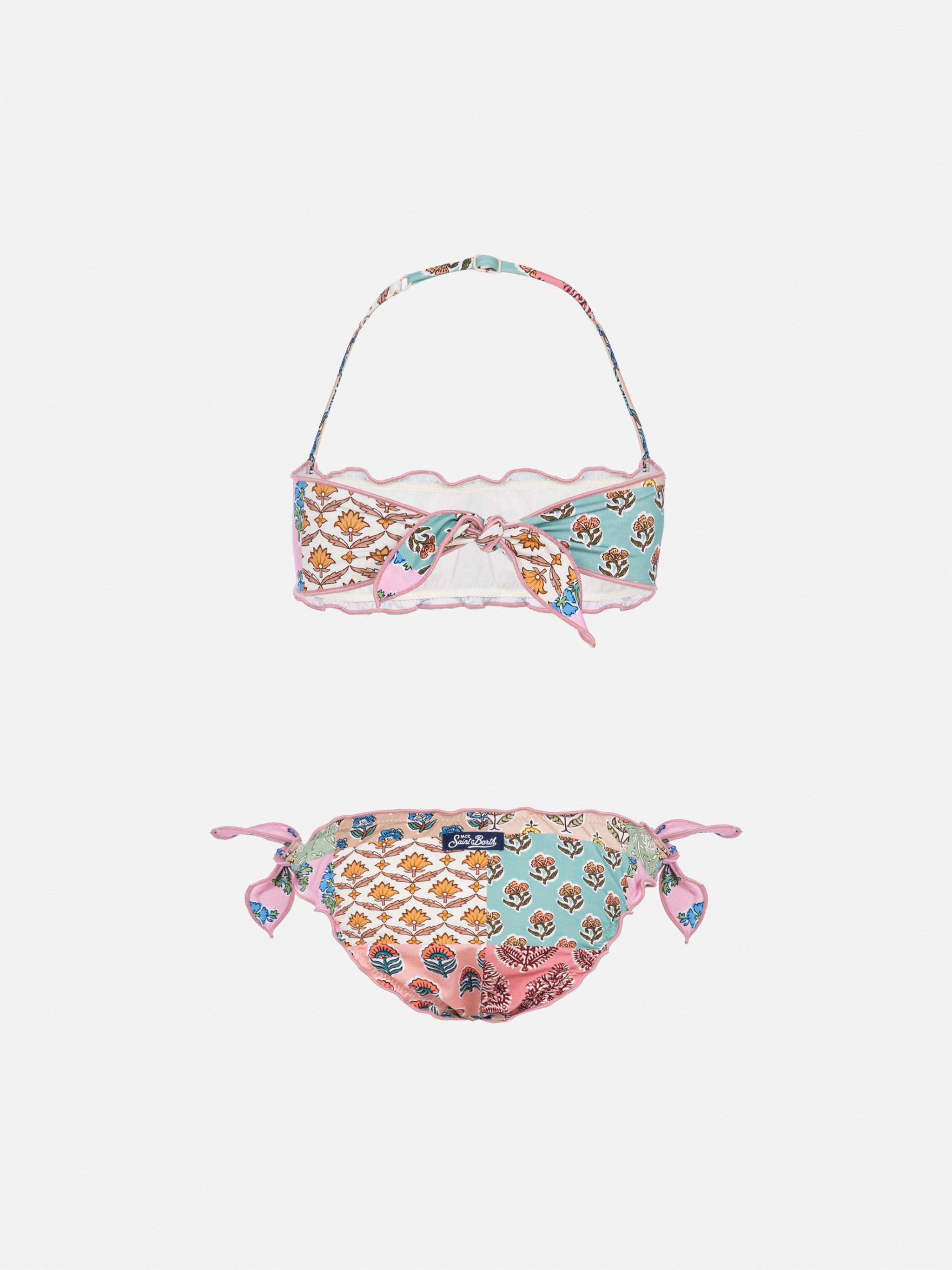 Emy Classic Bandeau Bikini With Flower Patch Print Pink