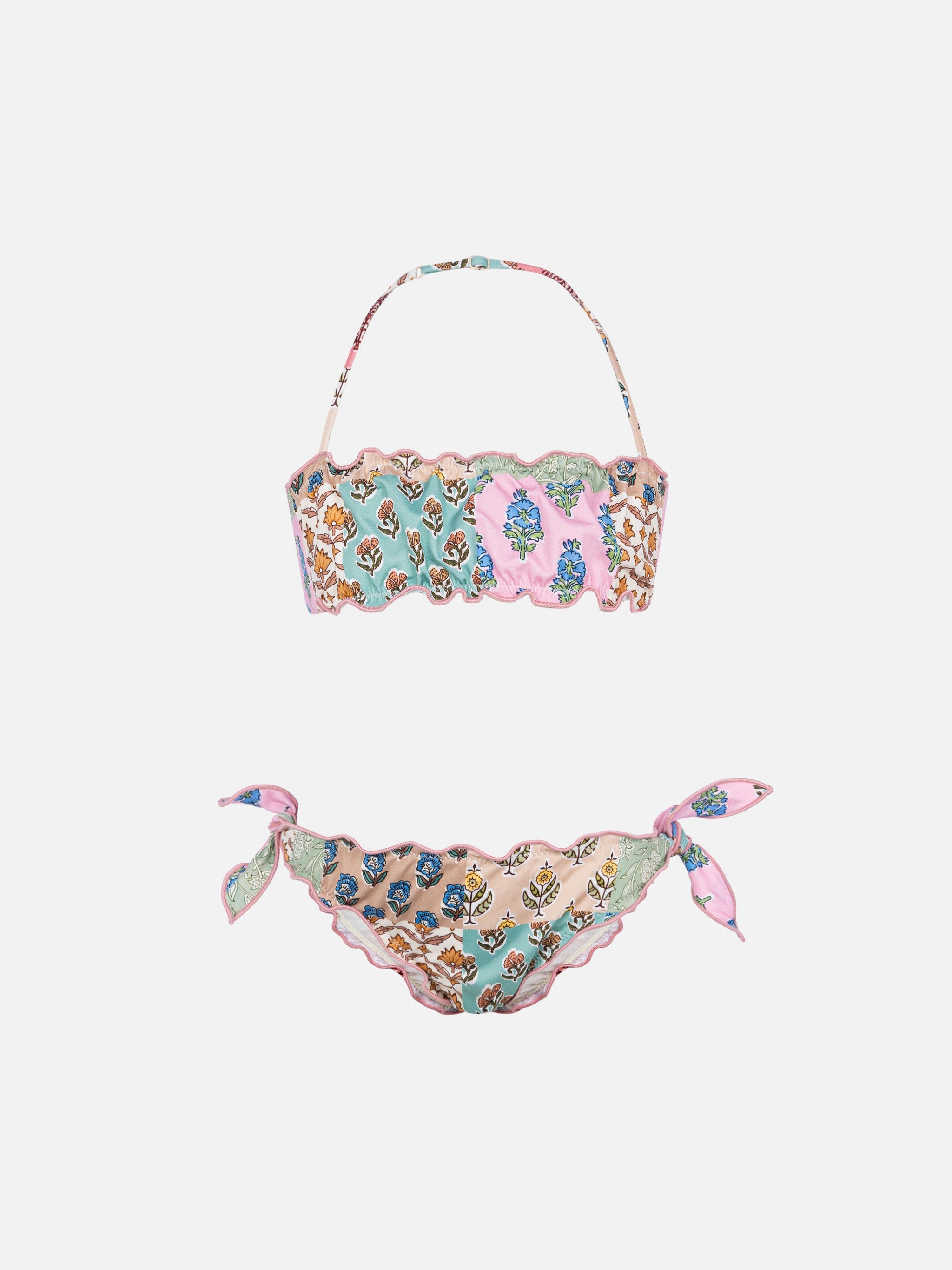 Emy Classic Bandeau Bikini With Flower Patch Print Pink
