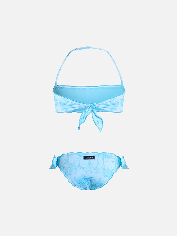 Girl Classic Bandeau Bikini Emy With Toile De Jouy Print Sky