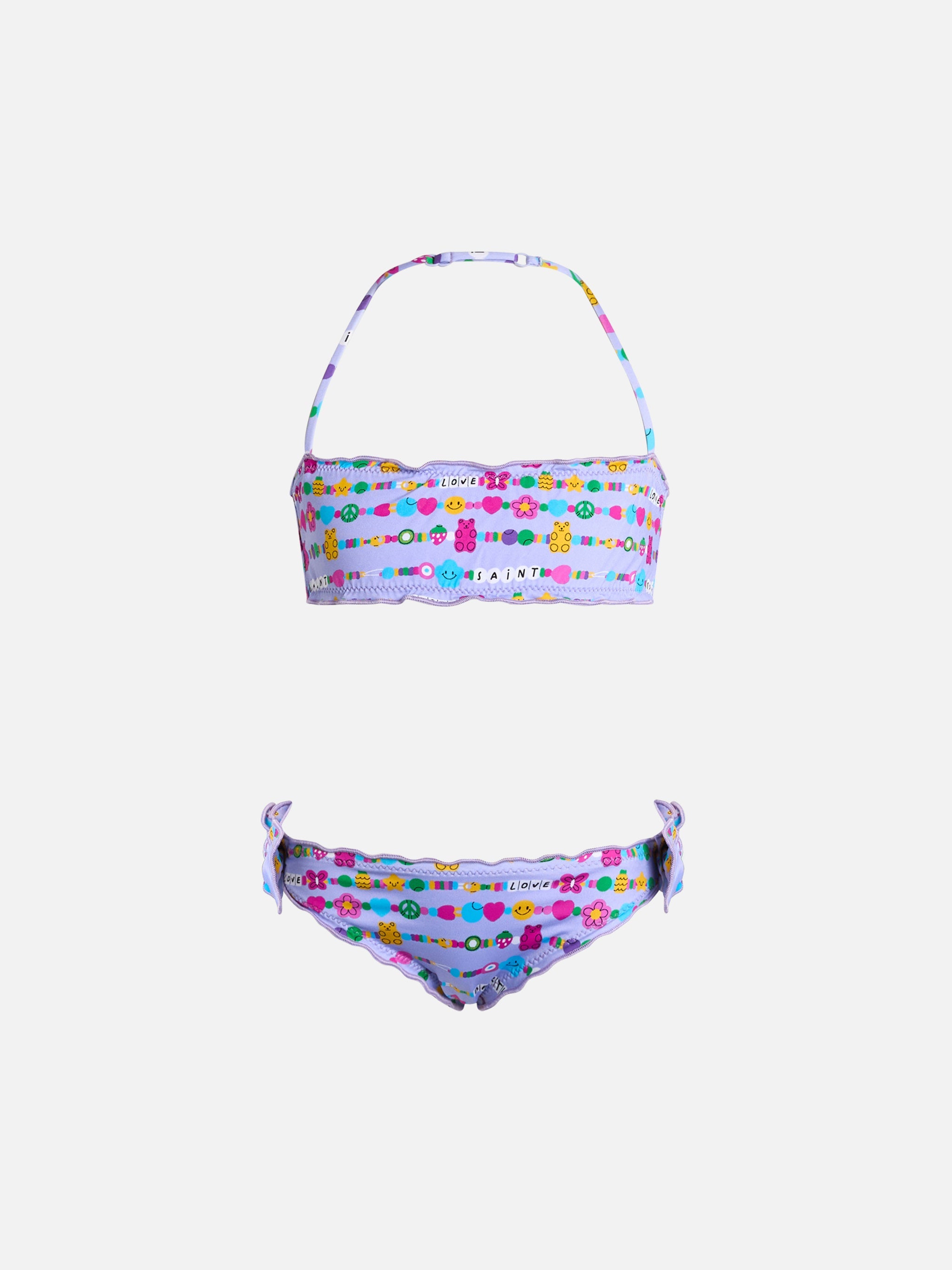 Girl Classic Bandeau Bikini Emy With Bracelets Print Pink