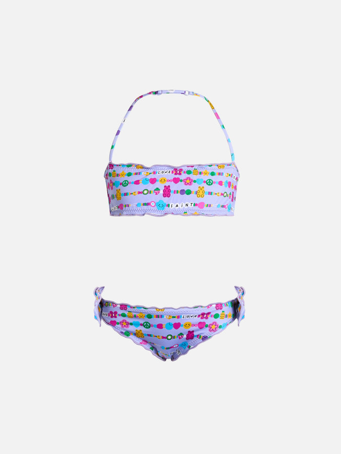 Girl Classic Bandeau Bikini Emy With Bracelets Print Pink
