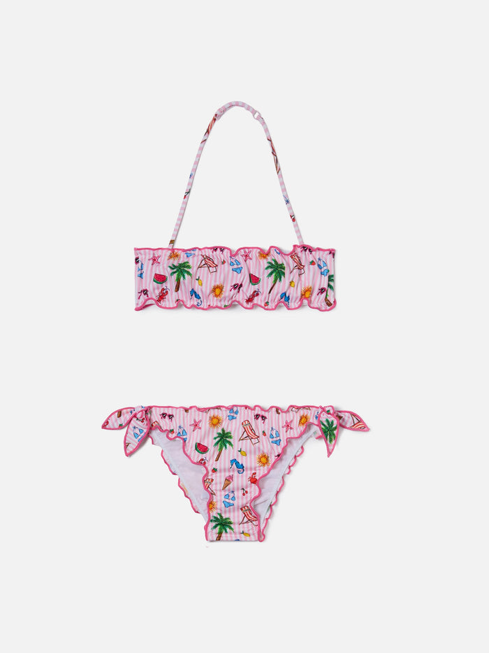 Emy White And Pink Striped Funny Print Bikini __single__