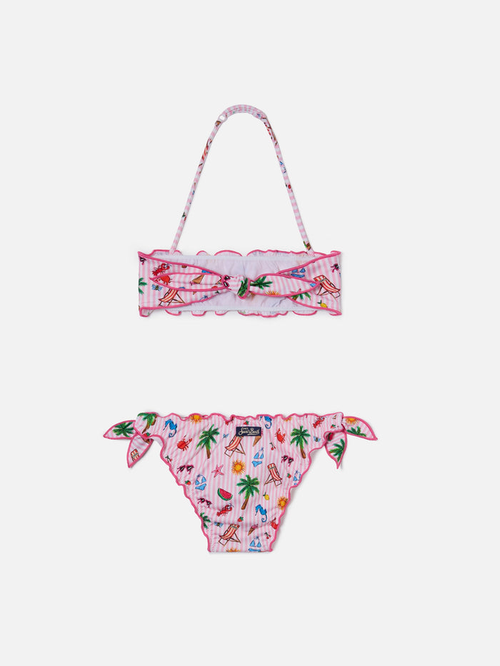 Emy White And Pink Striped Funny Print Bikini