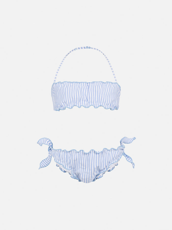 Emy Classic Bandeau Seersucker Bikini With Striped Print Sky
