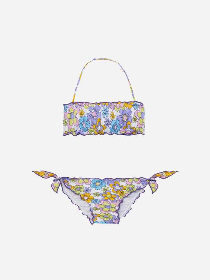 Girl Bandeau Bikini With Multicolor Flowers Print __single__