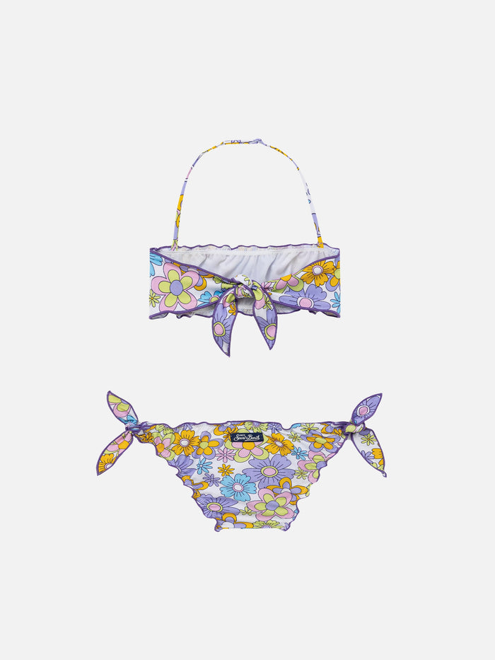 Girl Bandeau Bikini With Multicolor Flowers Print __single__