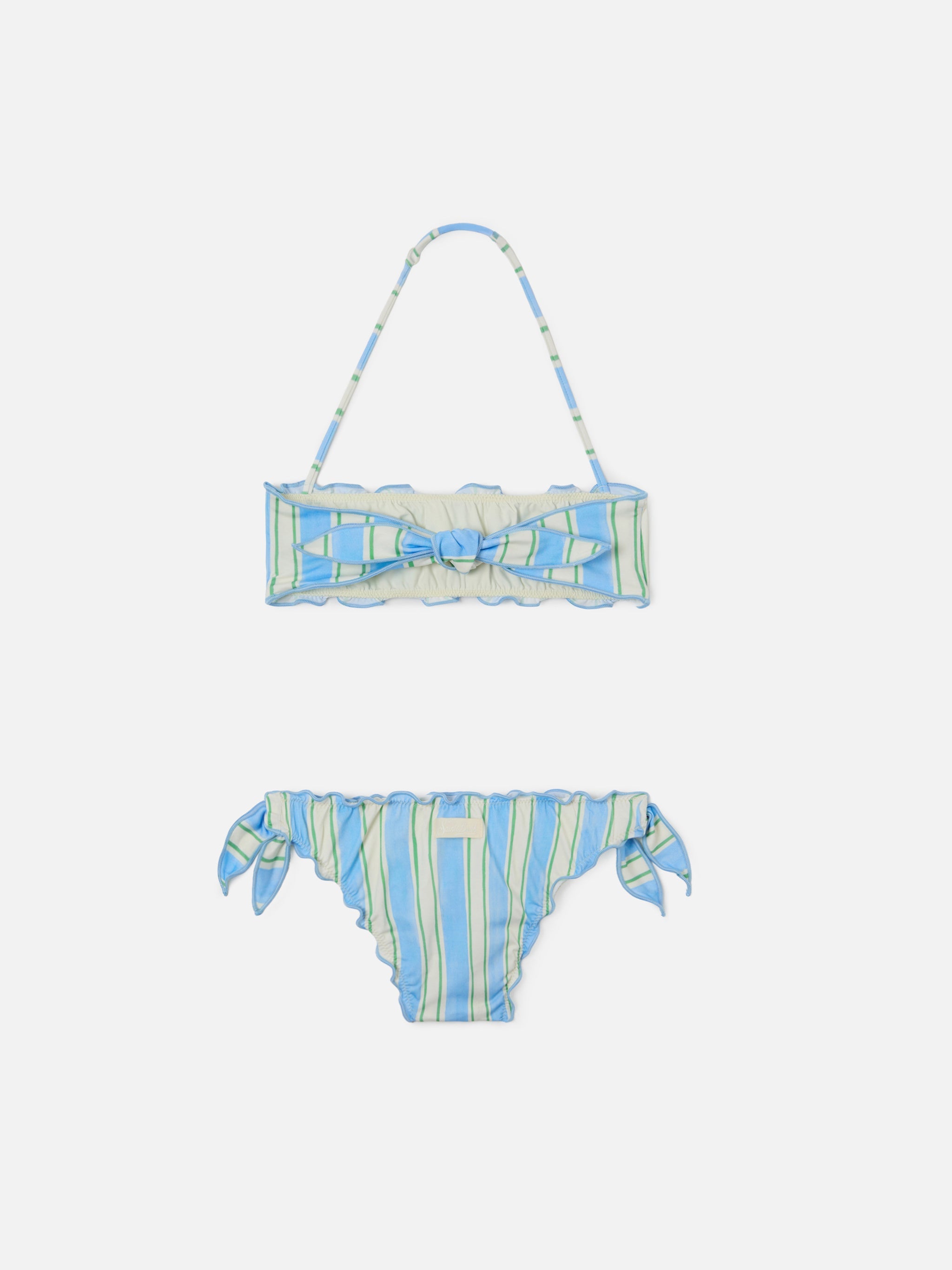 Emy White, Light Blue And Green Striped Bikini With Ruffled Edges Sky