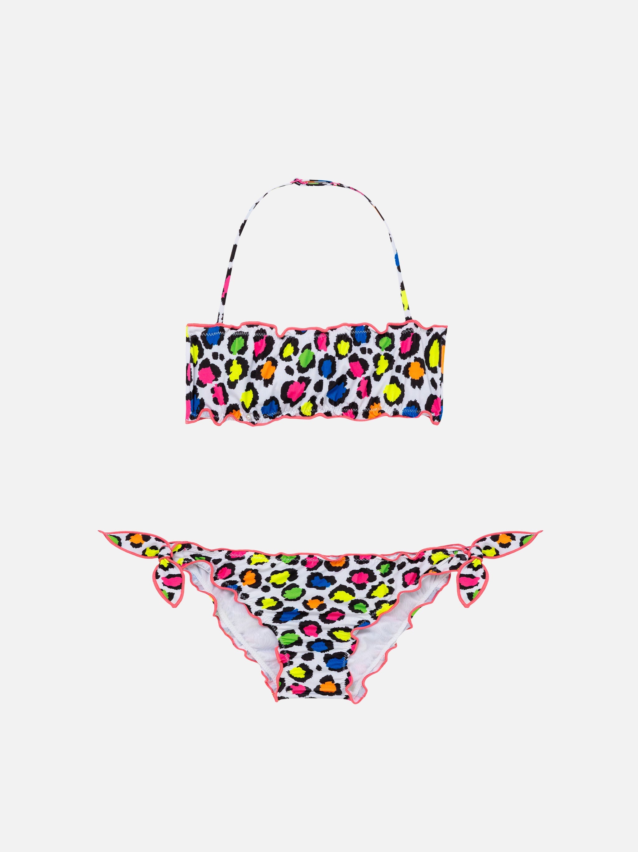 Girl Bandeau Bikini With Leopard Print White