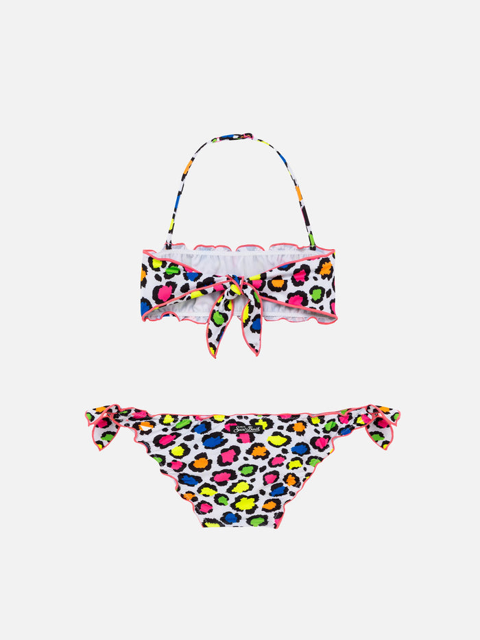 Girl Bandeau Bikini With Leopard Print White