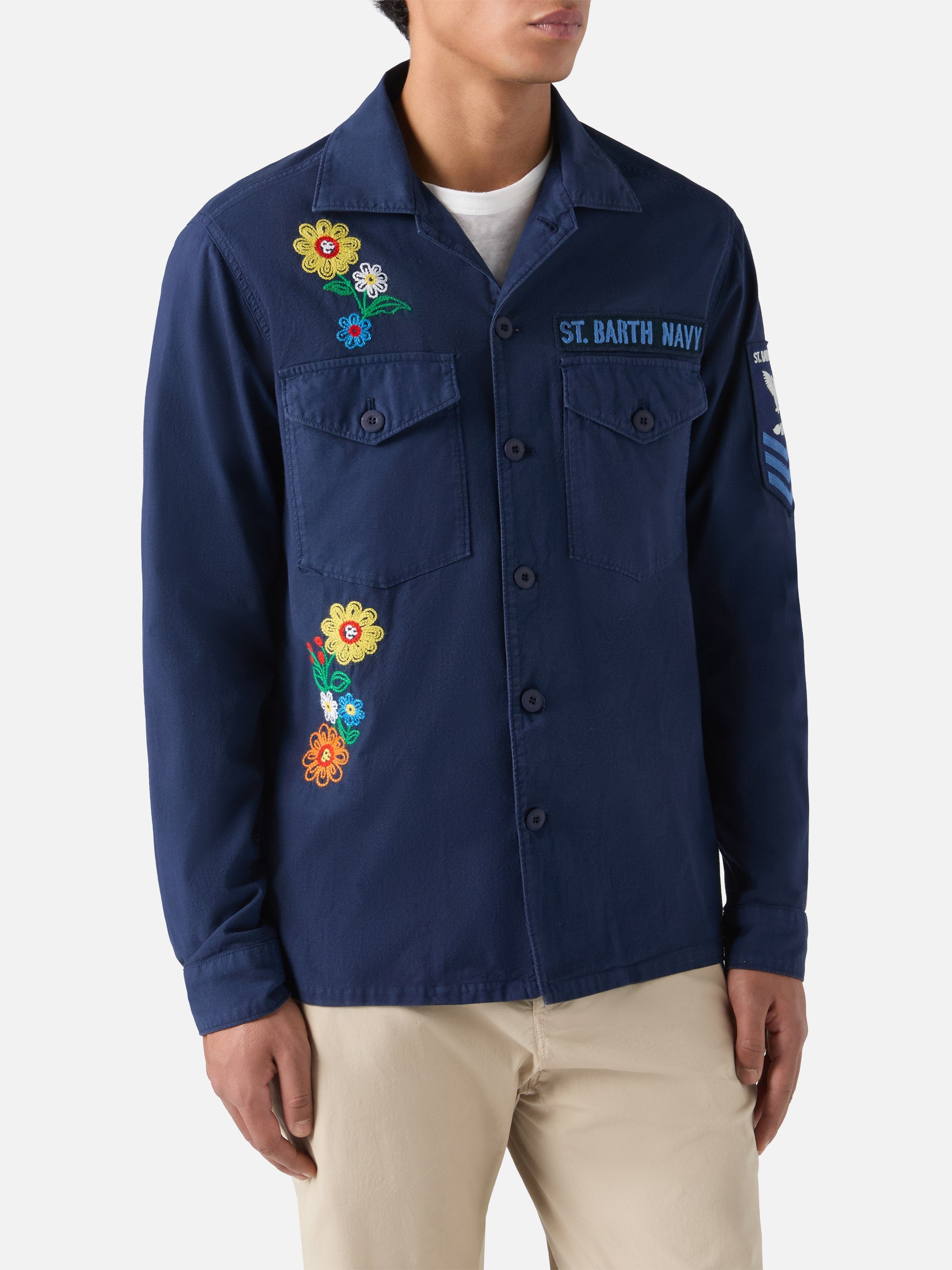 Esteban Embroidered Overshirt Navy Blue Jacket