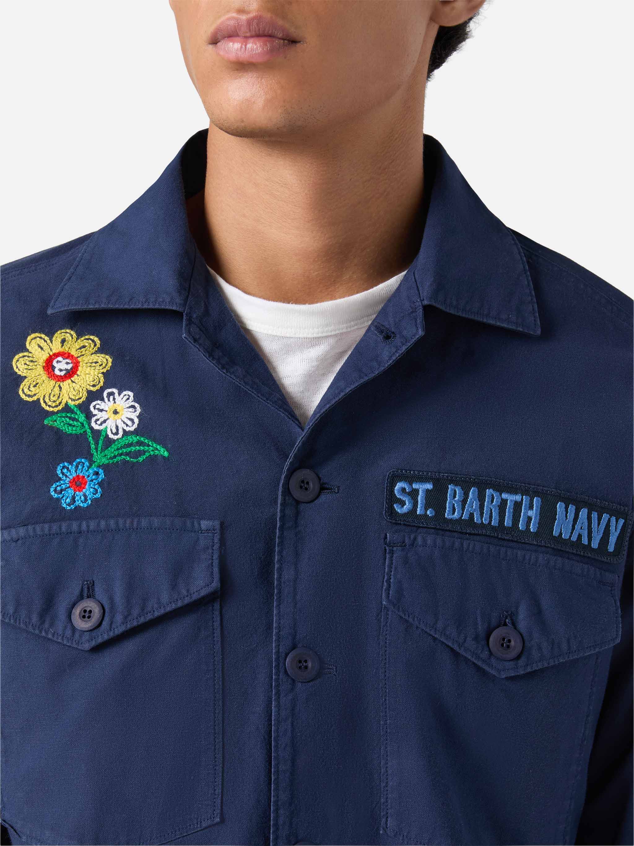 Esteban Embroidered Overshirt Navy Blue Jacket