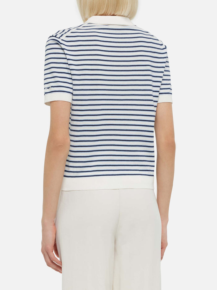 Blue Striped Knitted Polo Evonne Knitwear