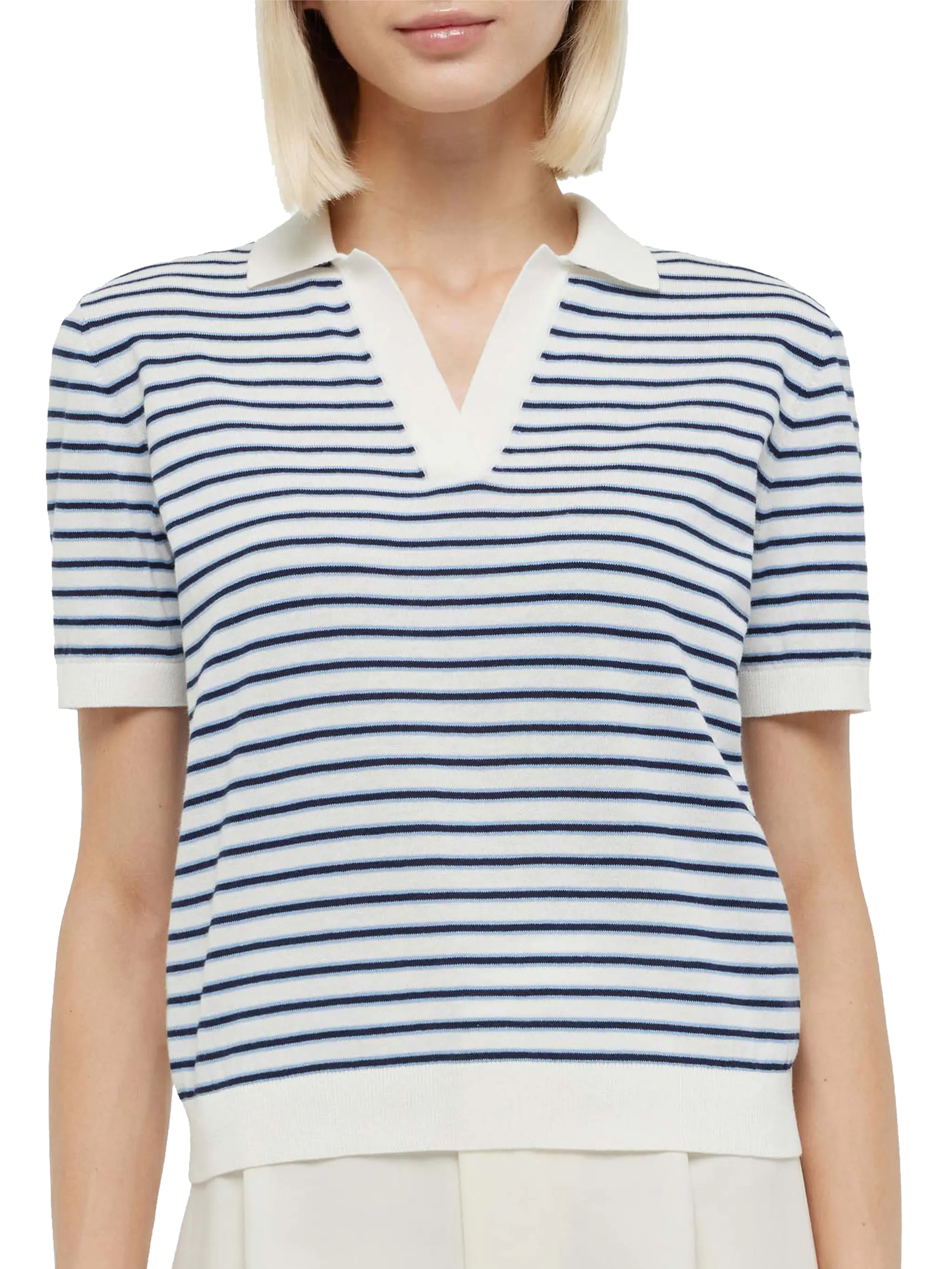 Blue Striped Knitted Polo Evonne Knitwear