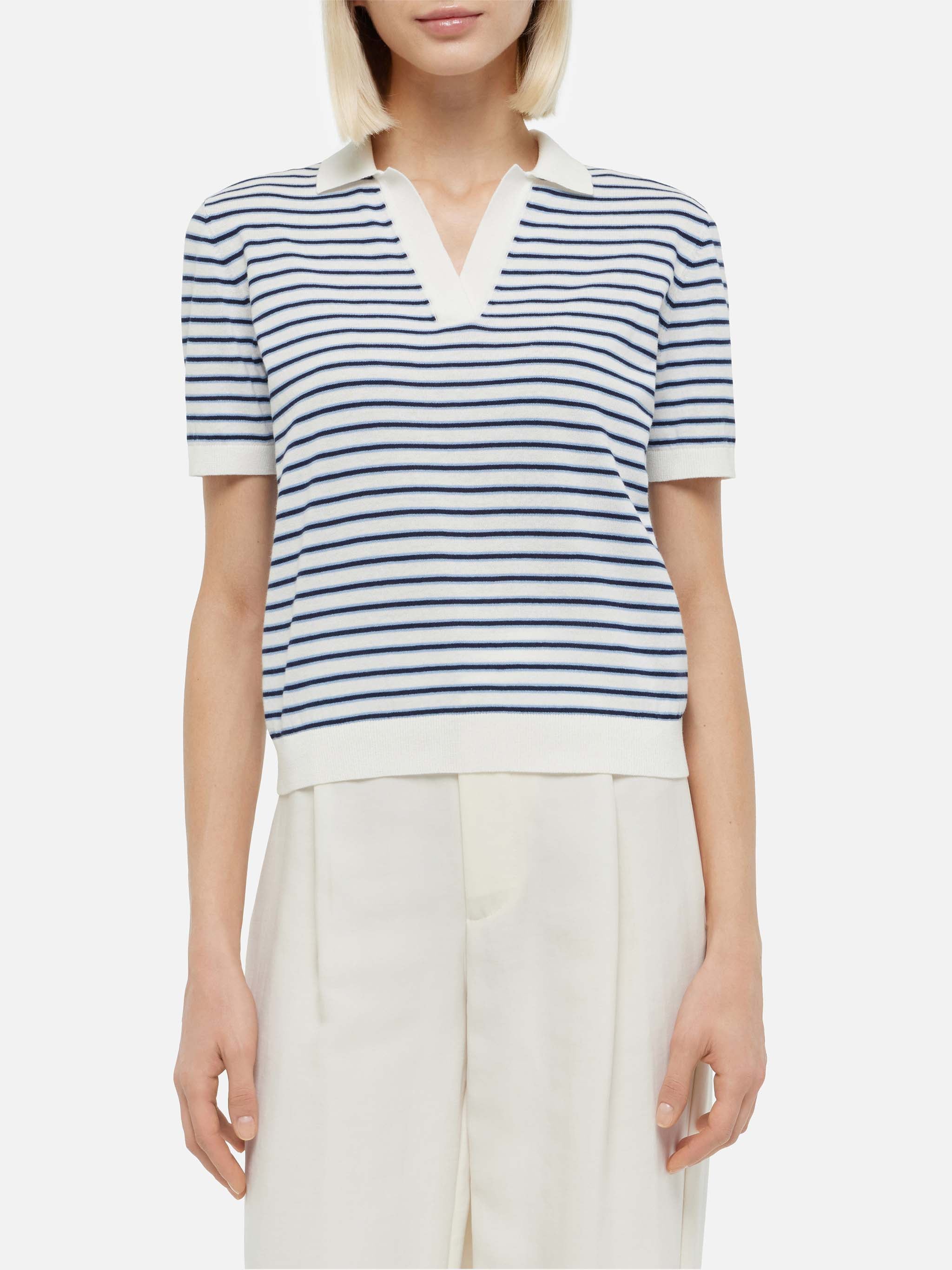 Blue Striped Knitted Polo Evonne Knitwear
