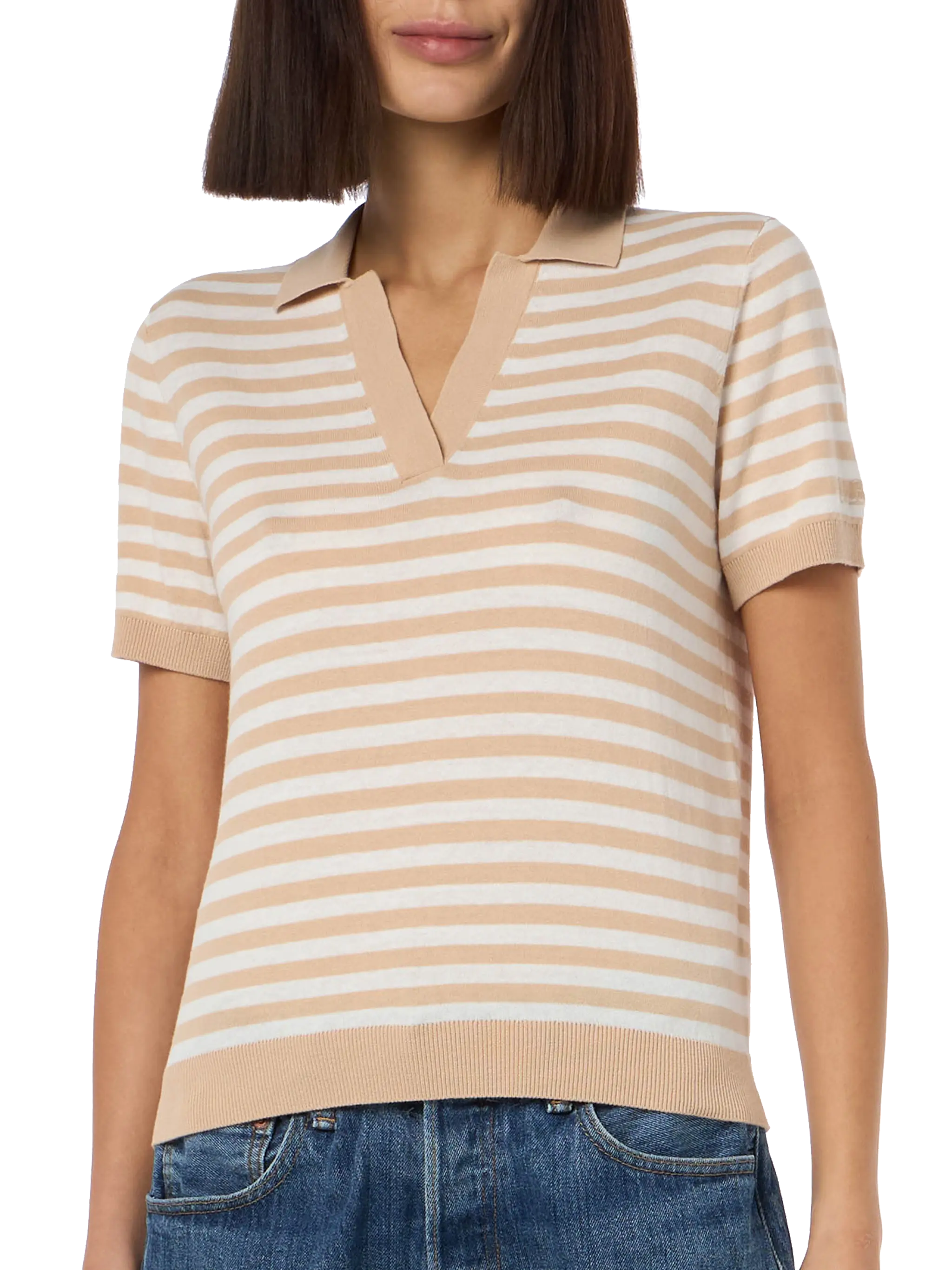Evonne Beige And White Striped Knitted Polo Knitwear
