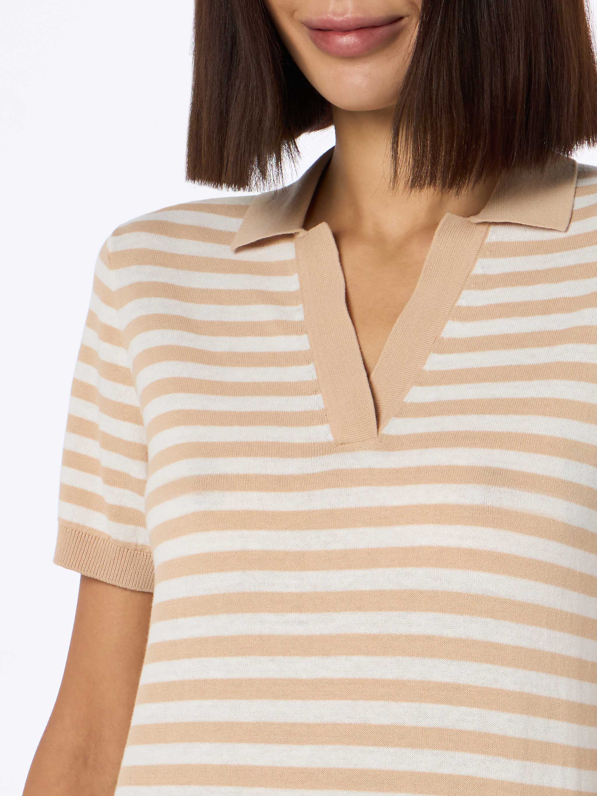Evonne Beige And White Striped Knitted Polo Knitwear