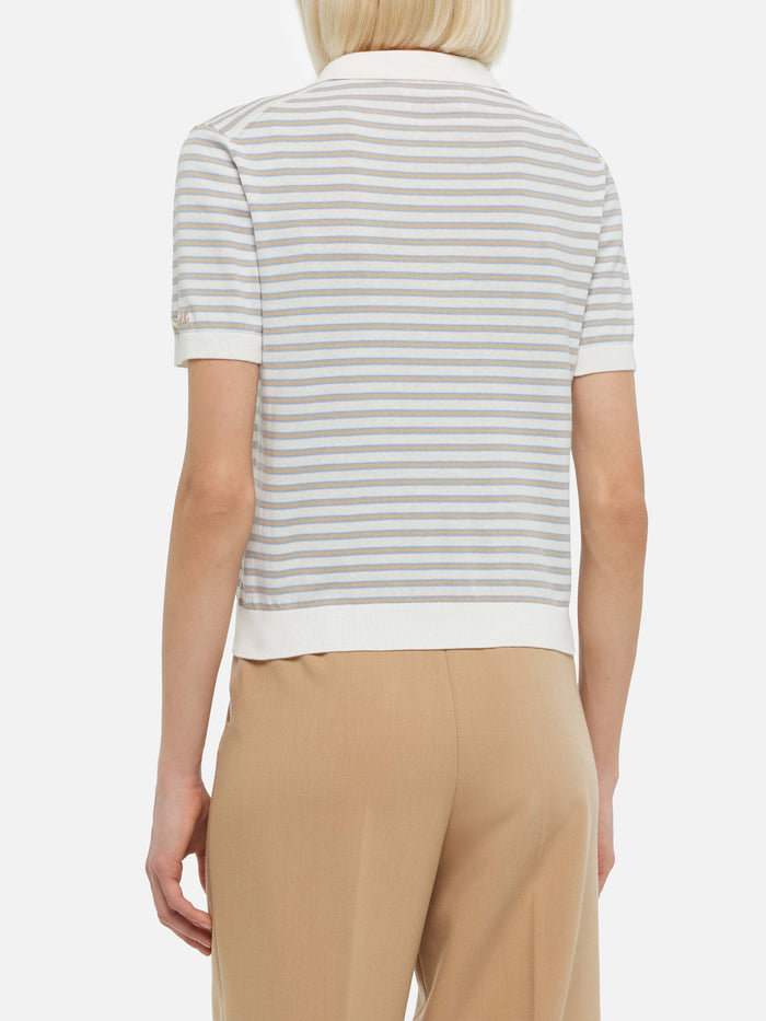 Beige Striped Knitted Polo Evonne White Knitwear