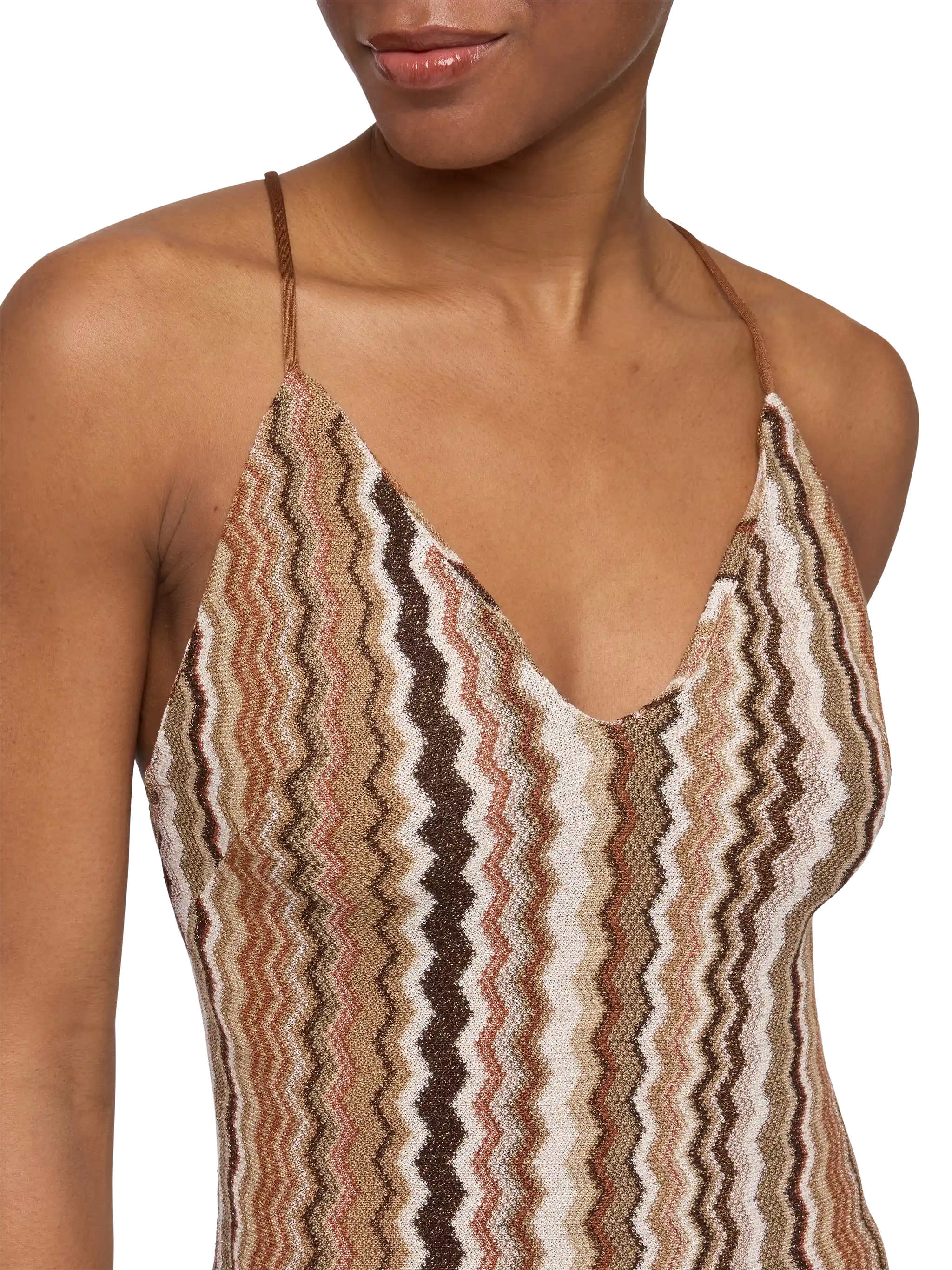 Eydis Raschel Knit Chevron Slip Dress Brown