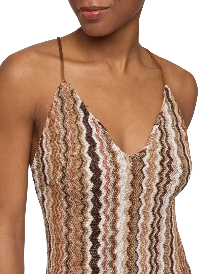 Eydis Raschel Knit Chevron Slip Dress Brown