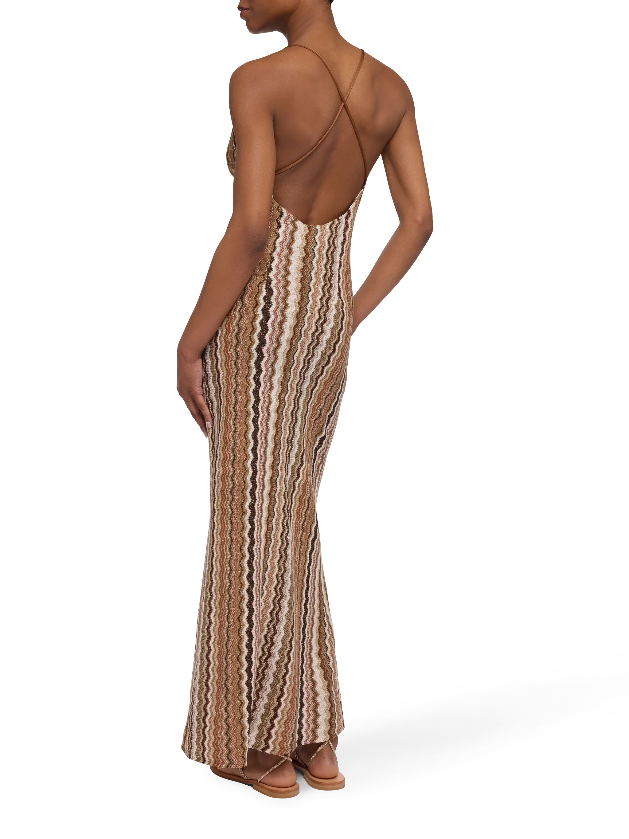 Eydis Raschel Knit Chevron Slip Dress Brown